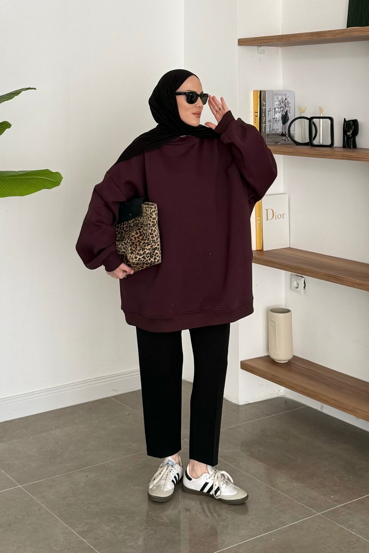 Zra Model Oversize Sweat Cherry