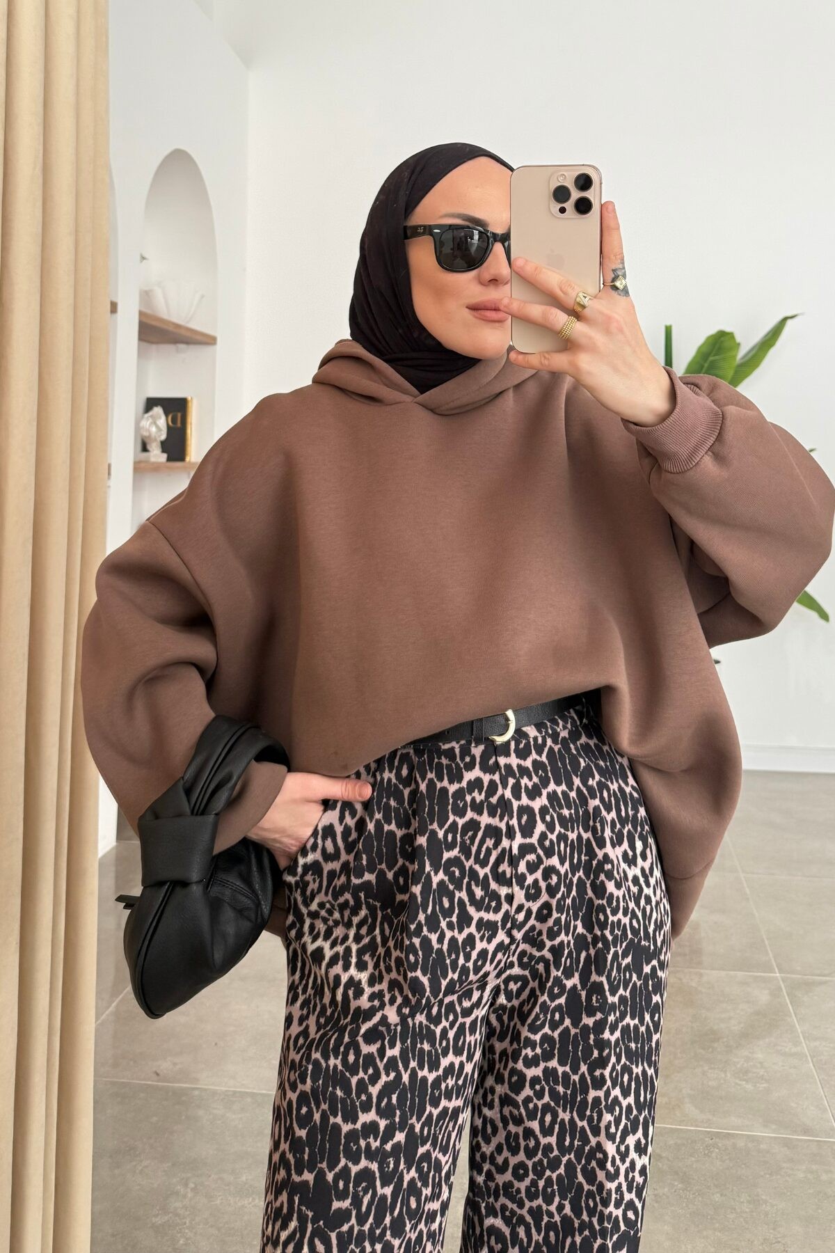 Oversize Üç İplik Sweat Kahve
