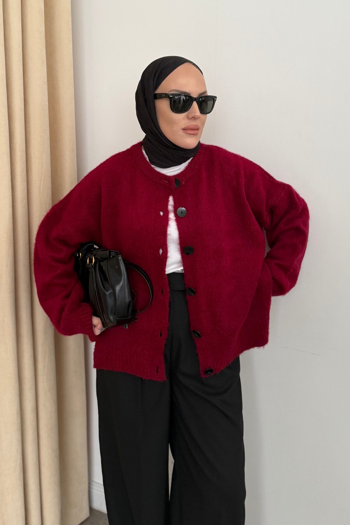 Massimo Model Oversize Hırka Bordo