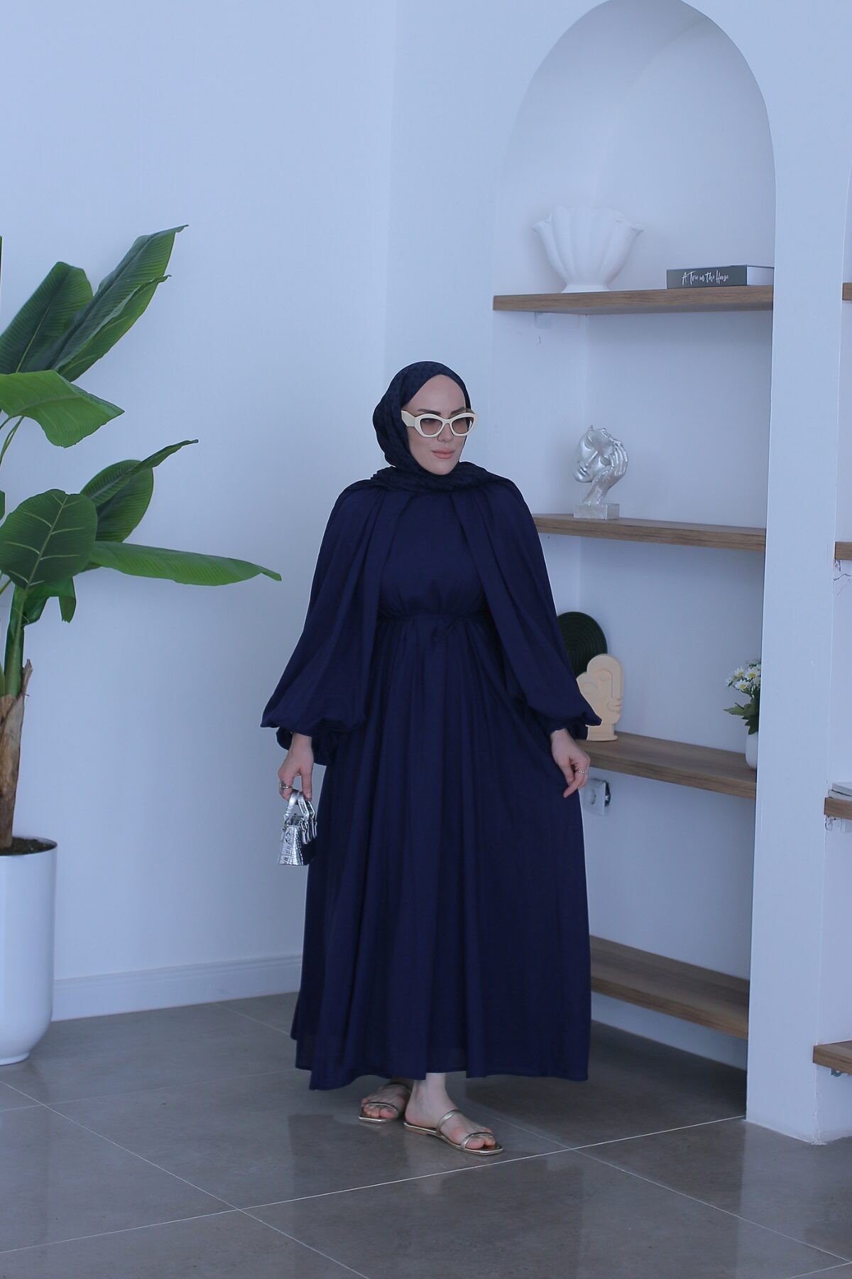 Premium Muadil Prenses Elbise Lacivert
