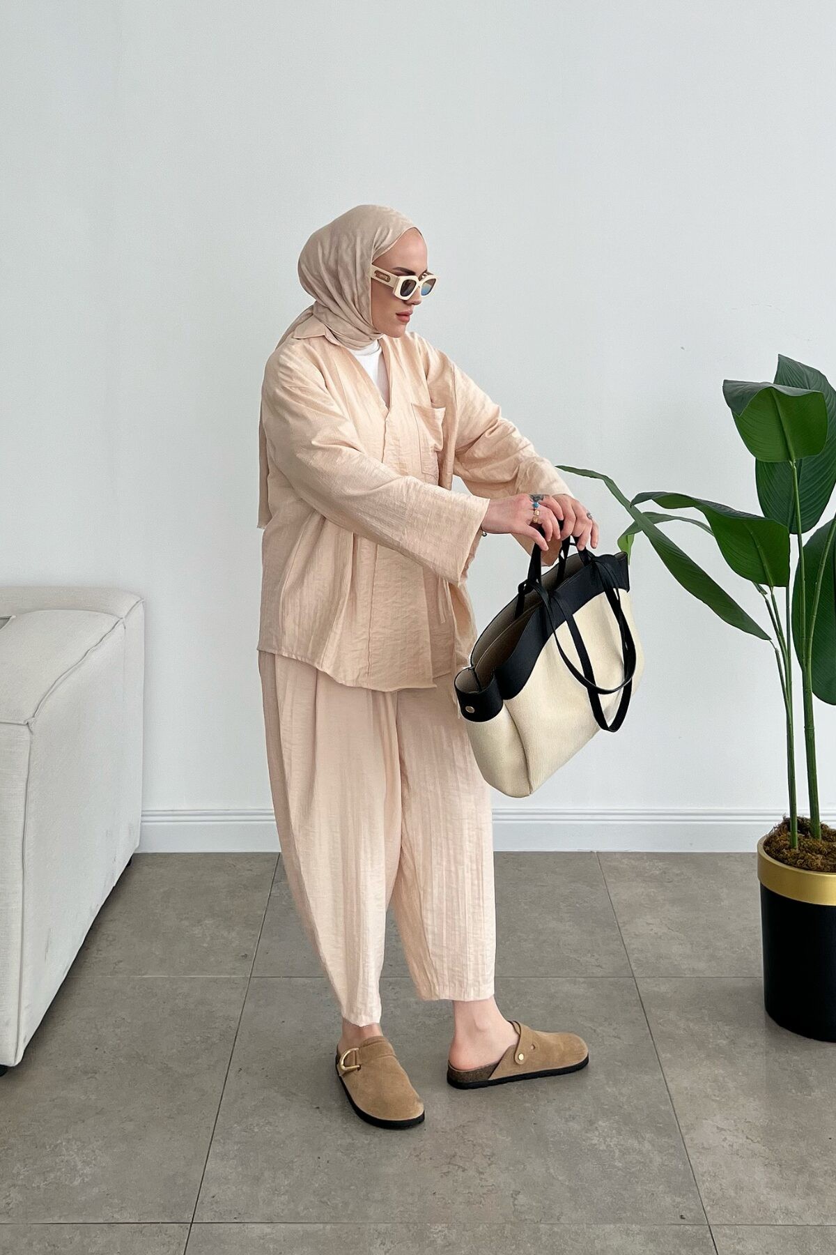 Pinterest Keten Takım - Bej