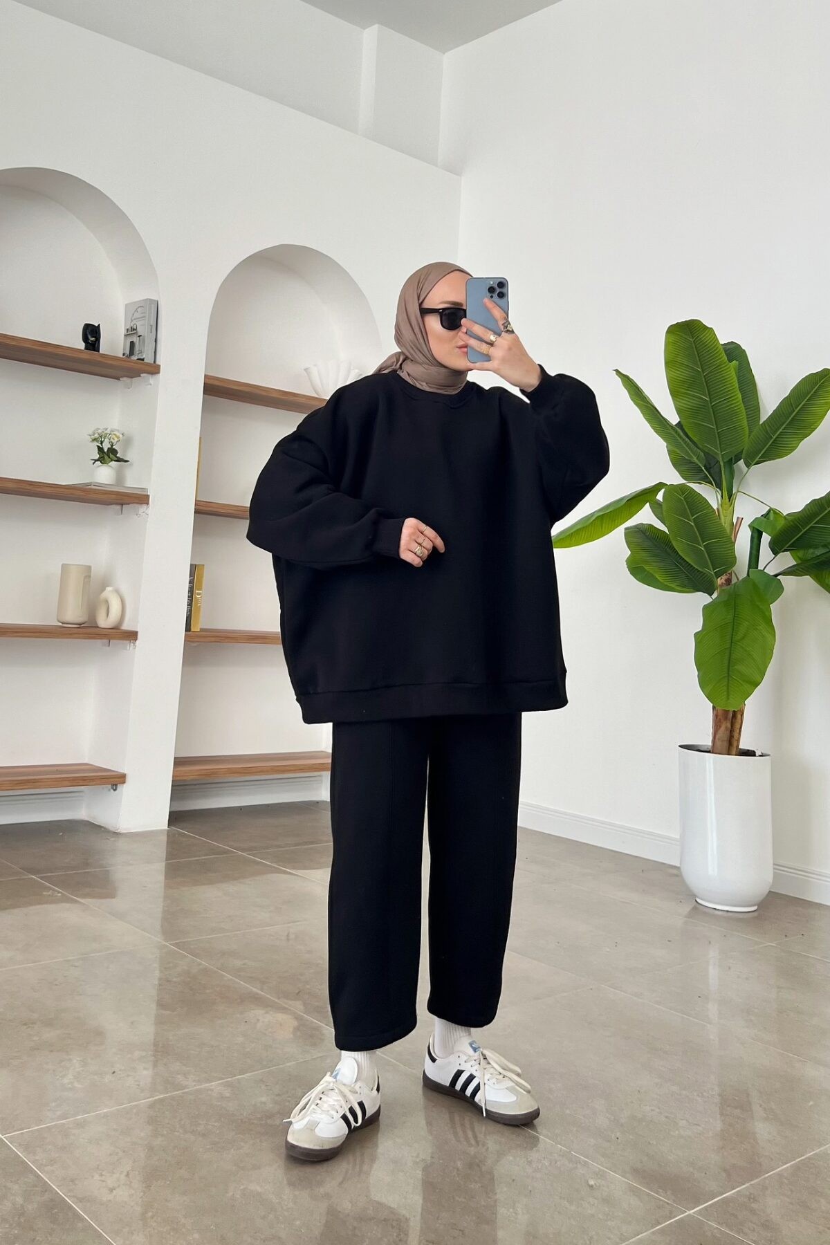 Lora Oversize Üç İplik Takım Siyah