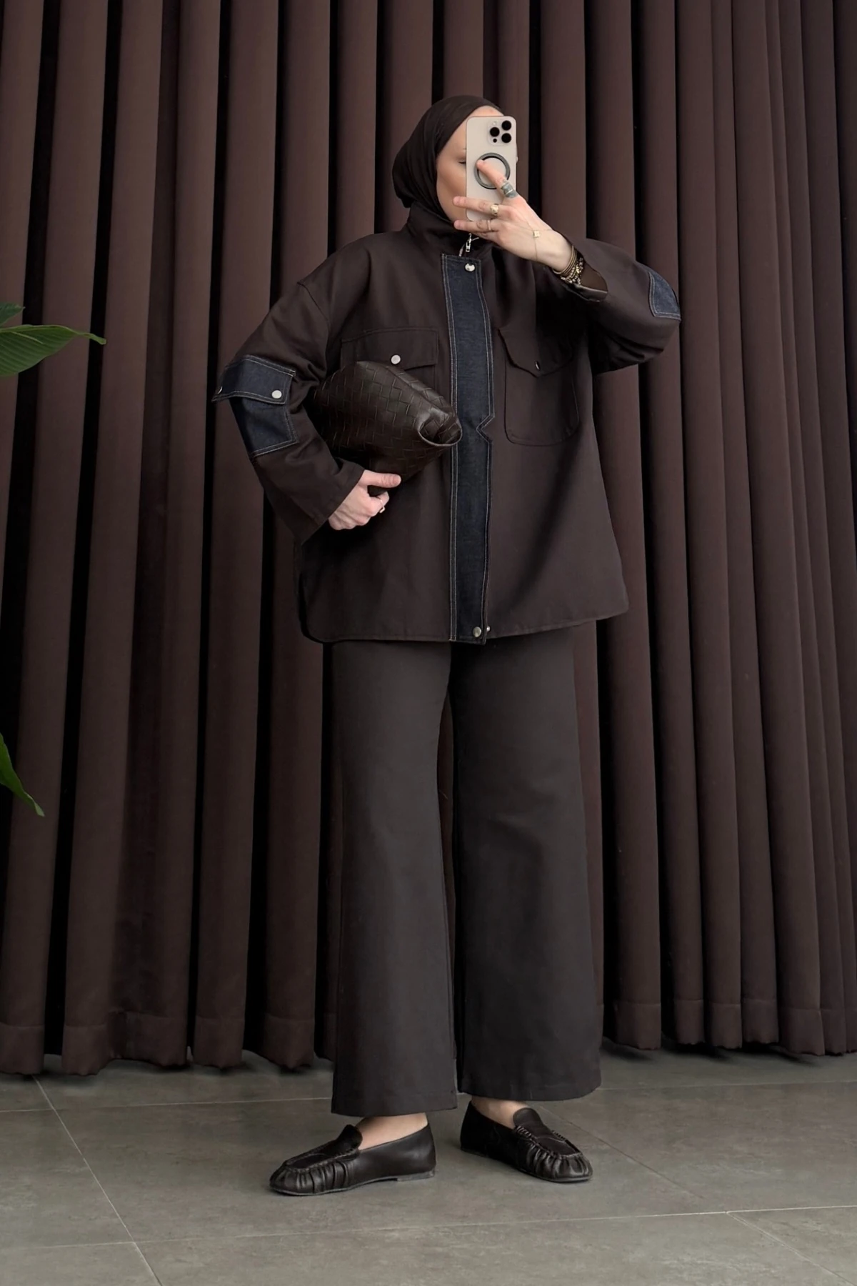 Oversize Cool Garnili Ceket Takım Kahve