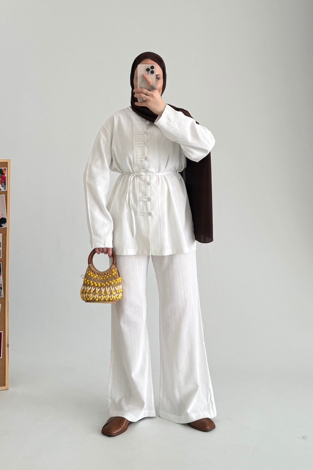 Linen Natural Keten Takım Beyaz