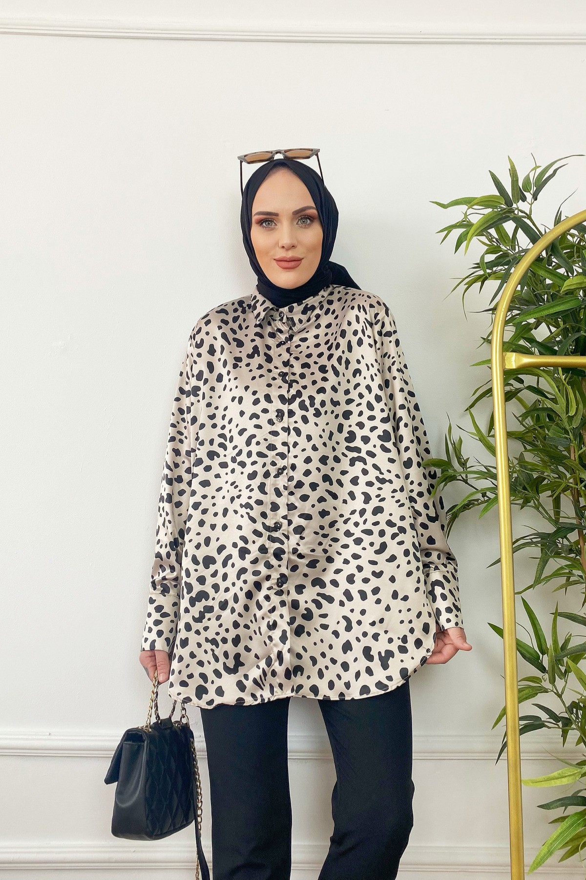 Leopar Saten Gömlek