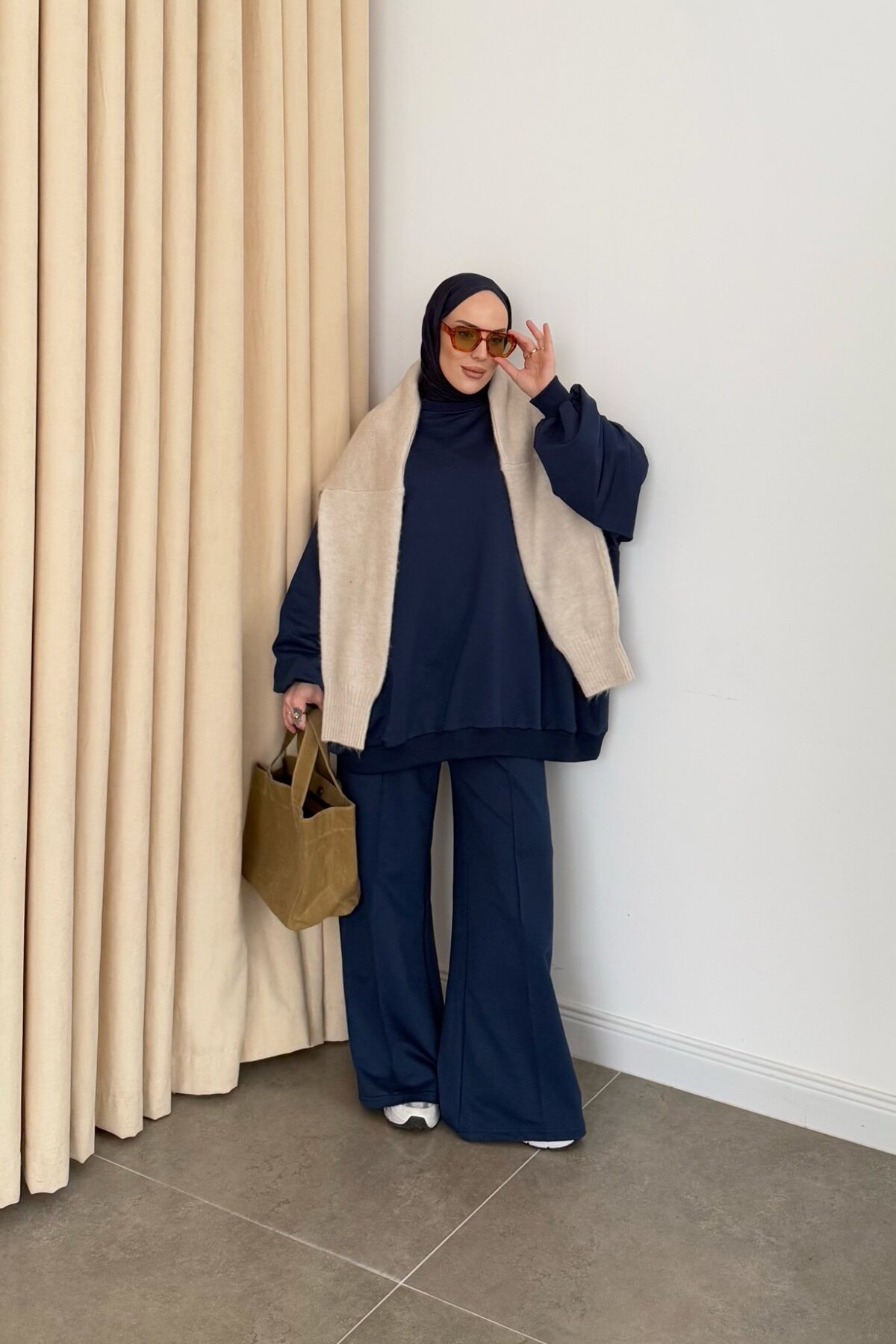 Oversize Çımalı Takım Lacivert