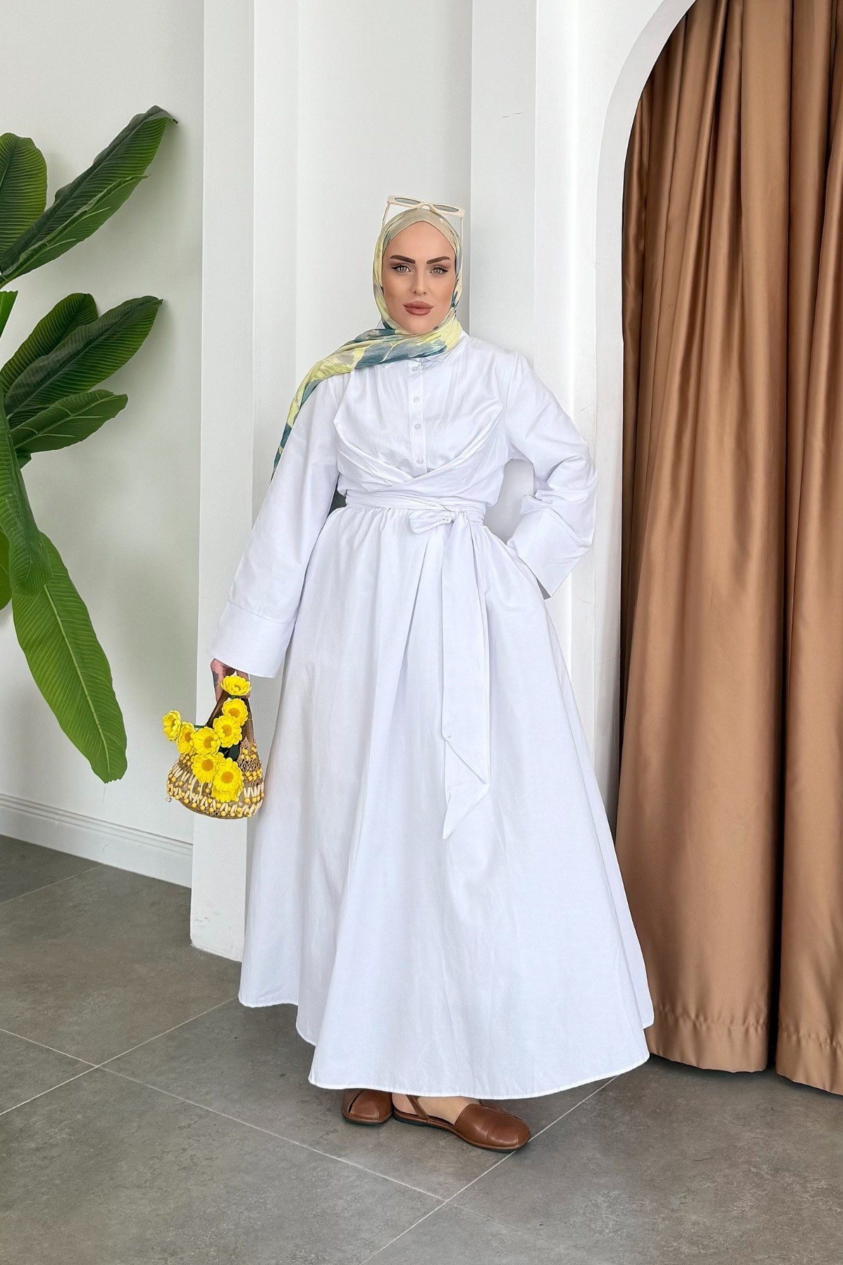 Katy Belden Bağlamalı Elbise Beyaz
