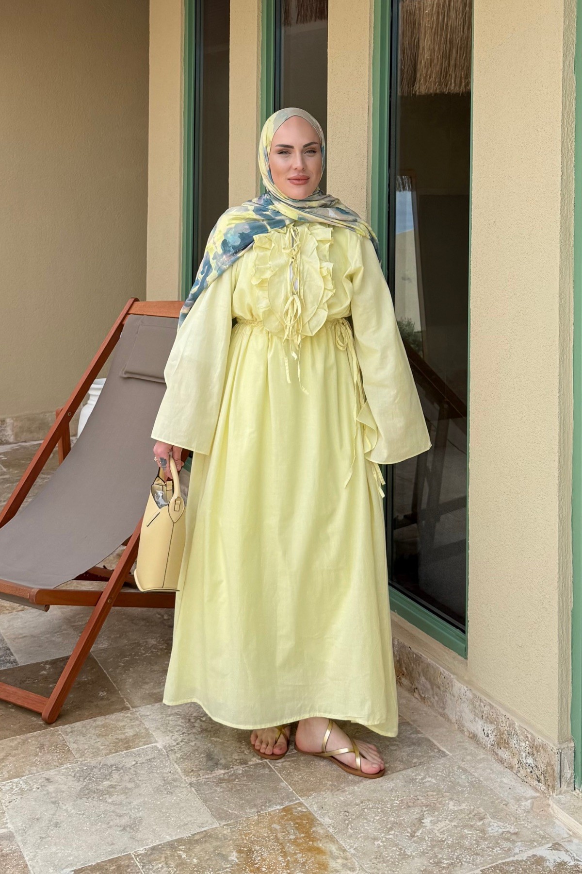 Hm Model Fırfırlı Elbise Sarı