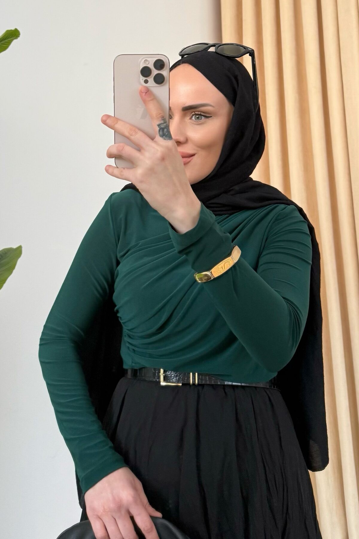 Degaje Likralı Bluz Yeşil