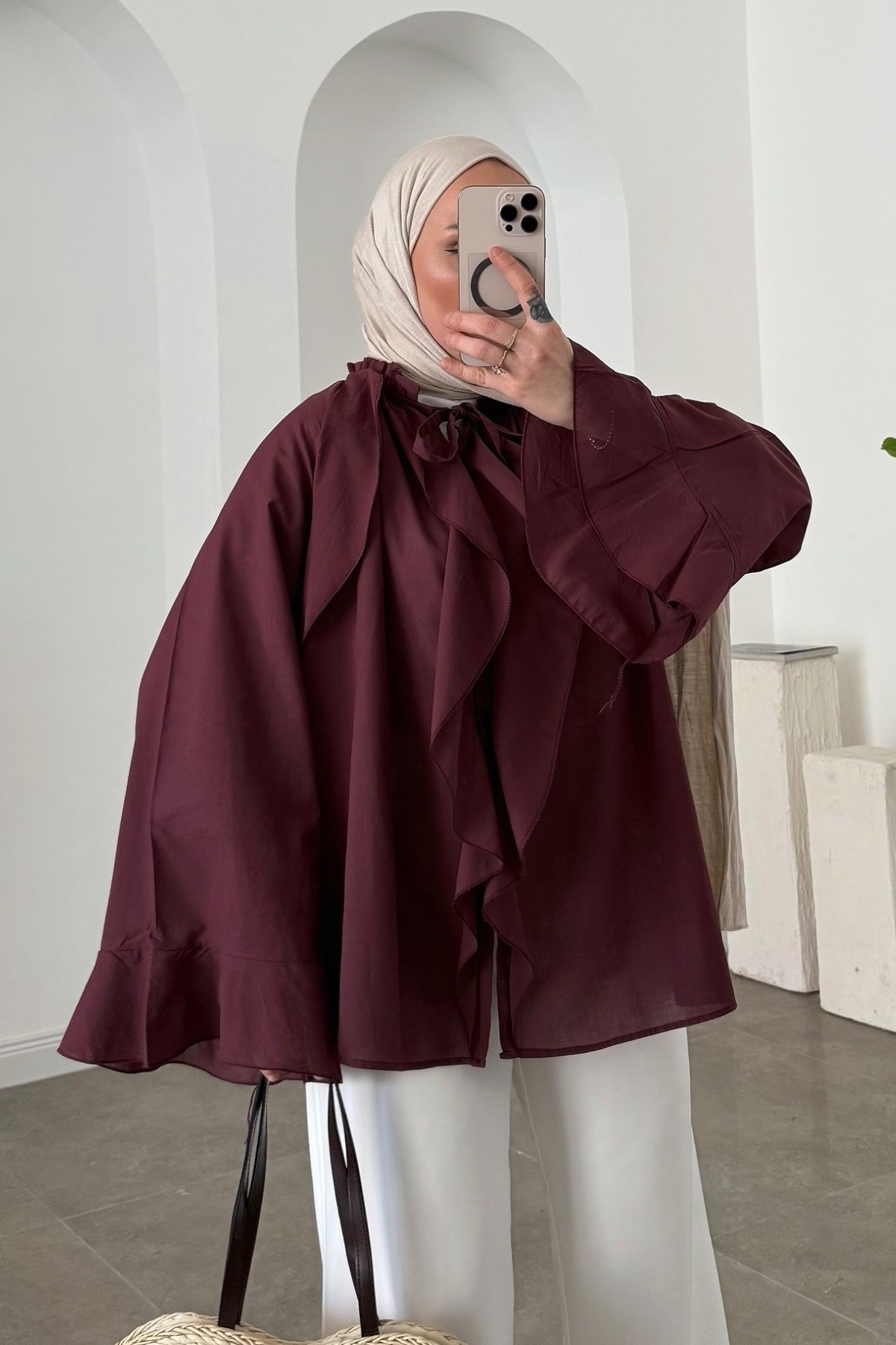 HM Model Fırfırlı Gömlek Bordo