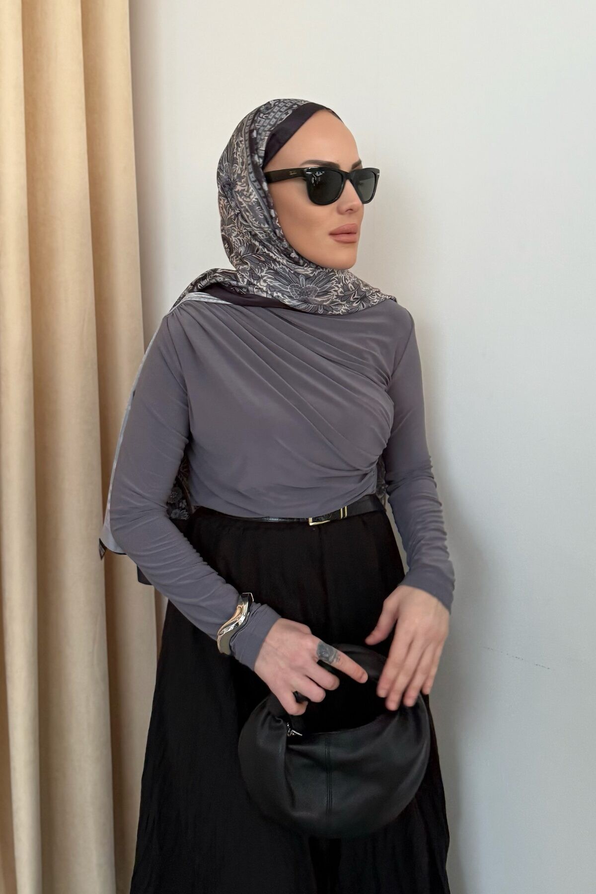 Degaje Likralı Bluz Gri