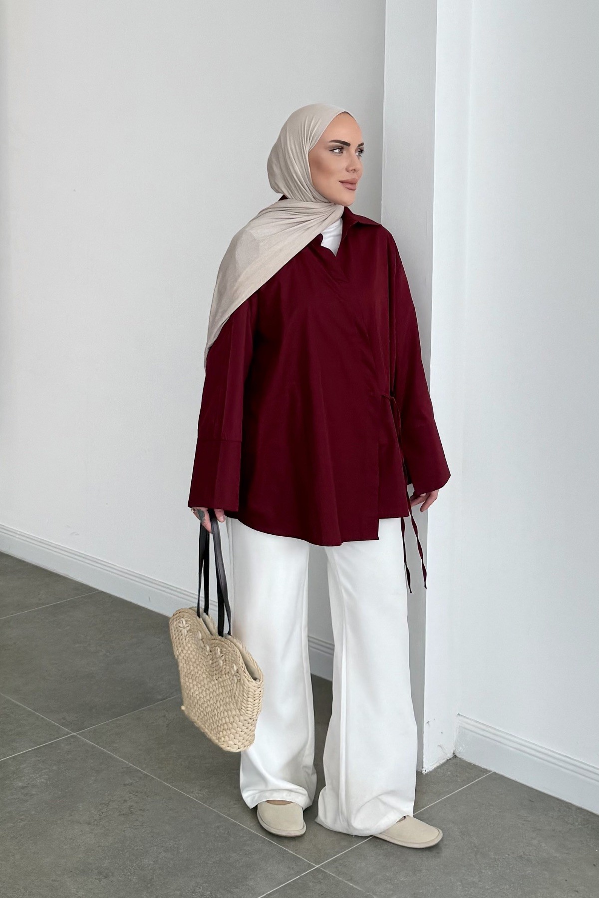 Pinterest Soft Bağlamalı Gömlek Bordo