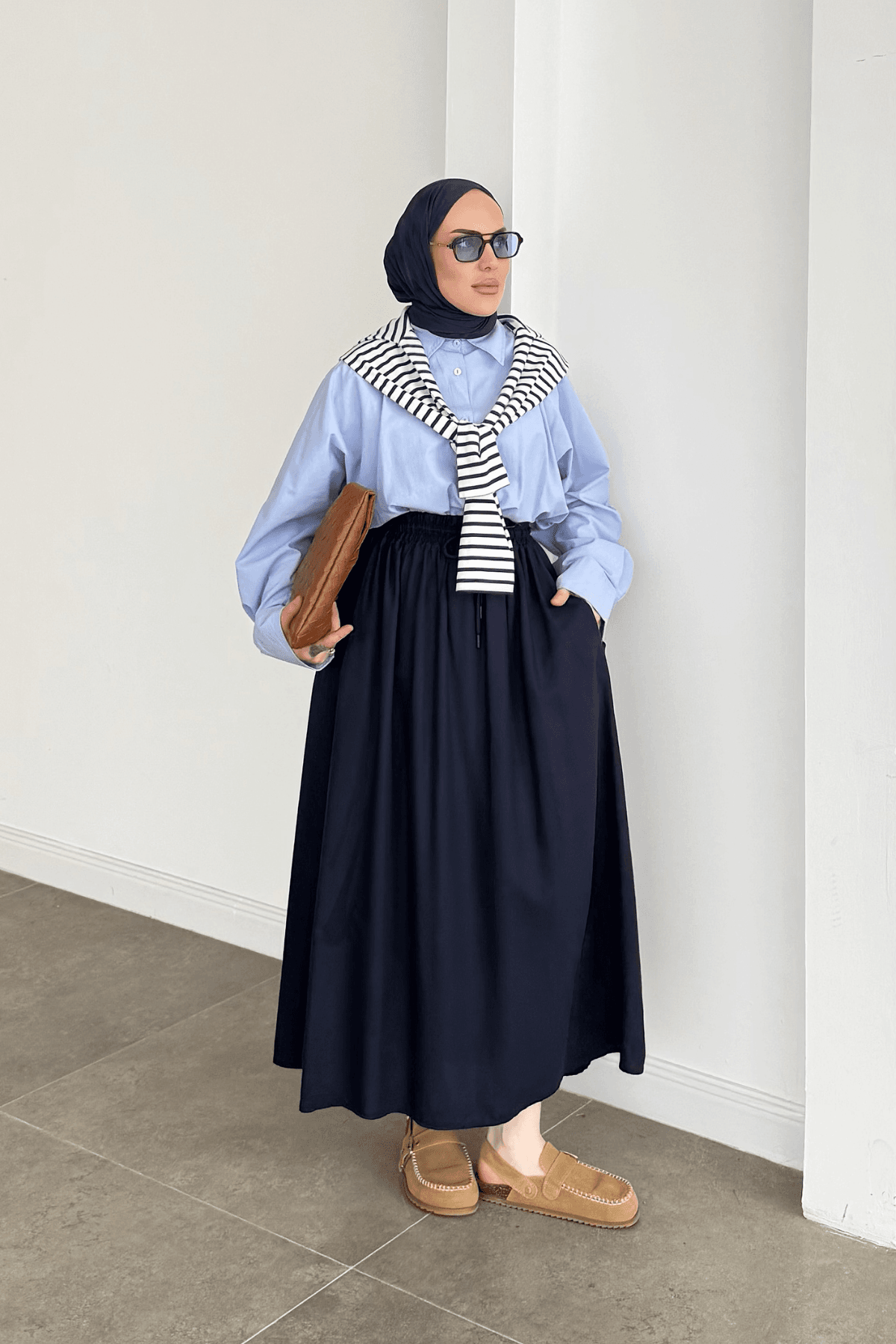 Basic Pamuklu Etek Lacivert