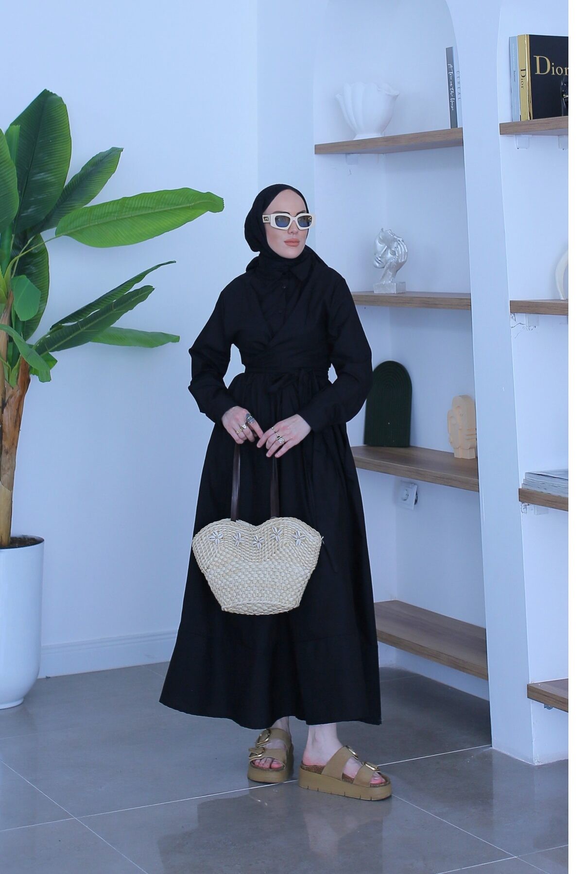 Kuşaklı Tasarım Elbise Siyah