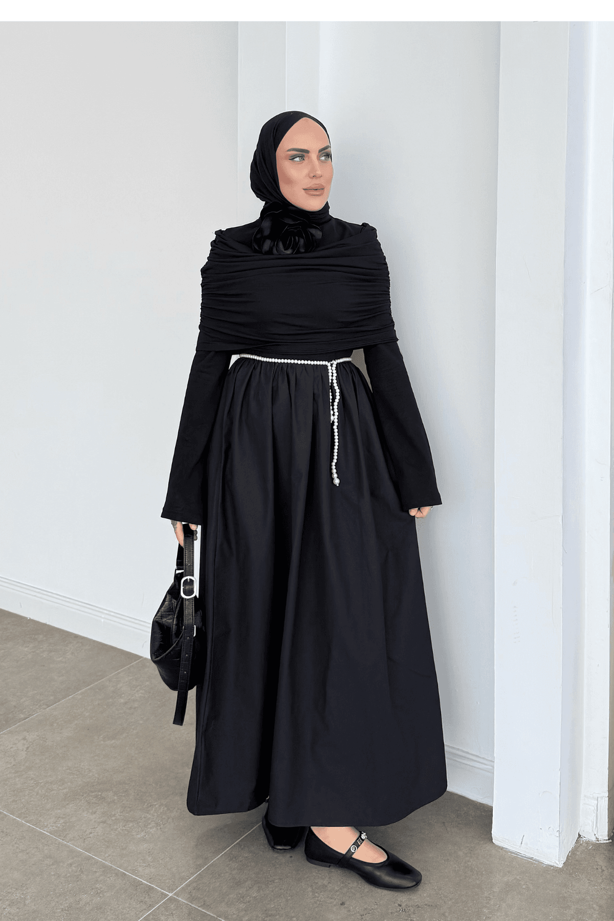 Drape Farah Elbise Siyah 