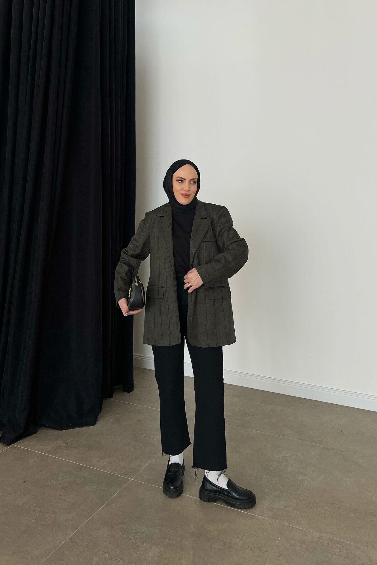 Zra Çizgili Oversize Ceket- Haki