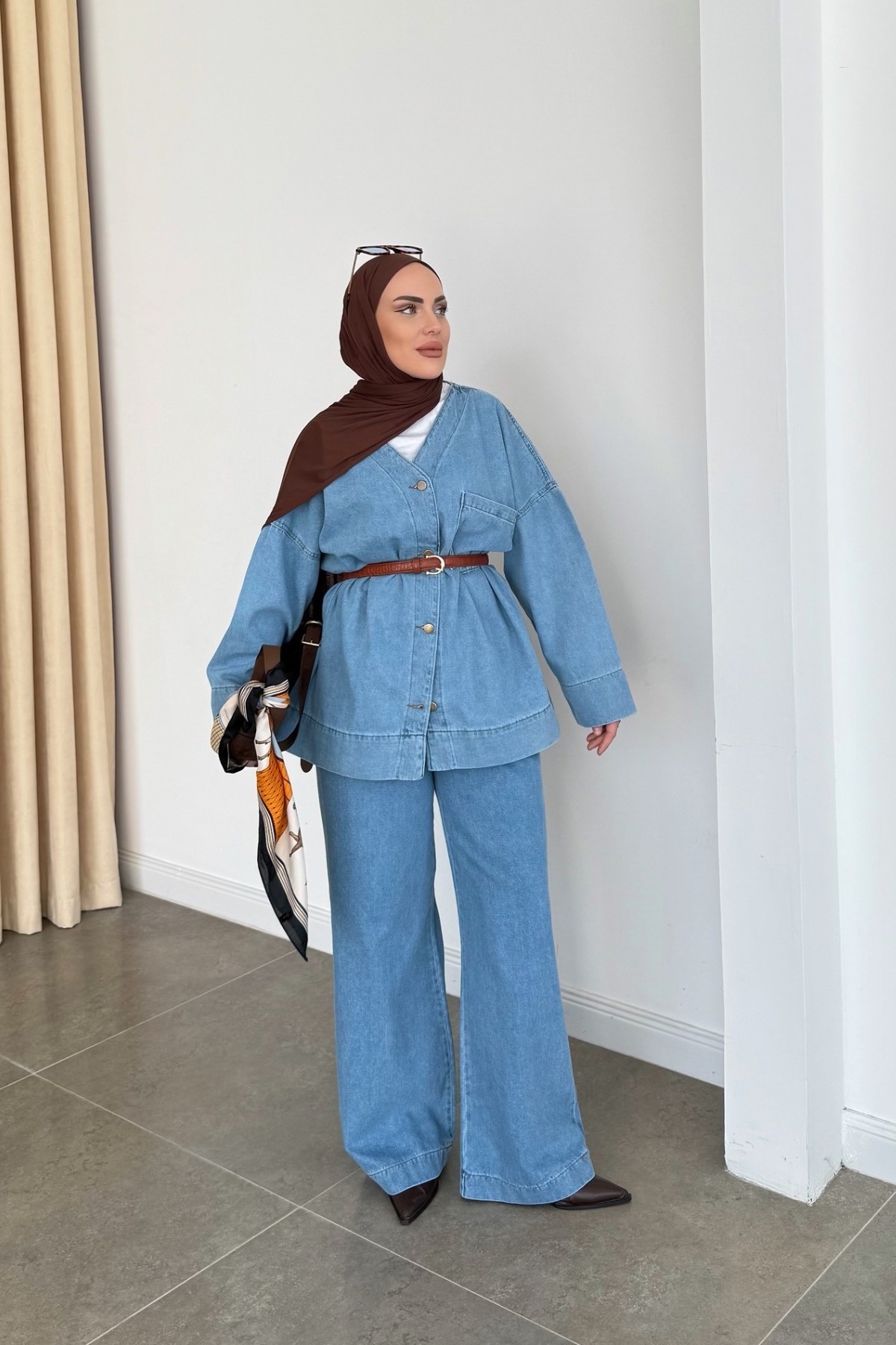 Oversize Denim Ceket Takım Açık Mavi