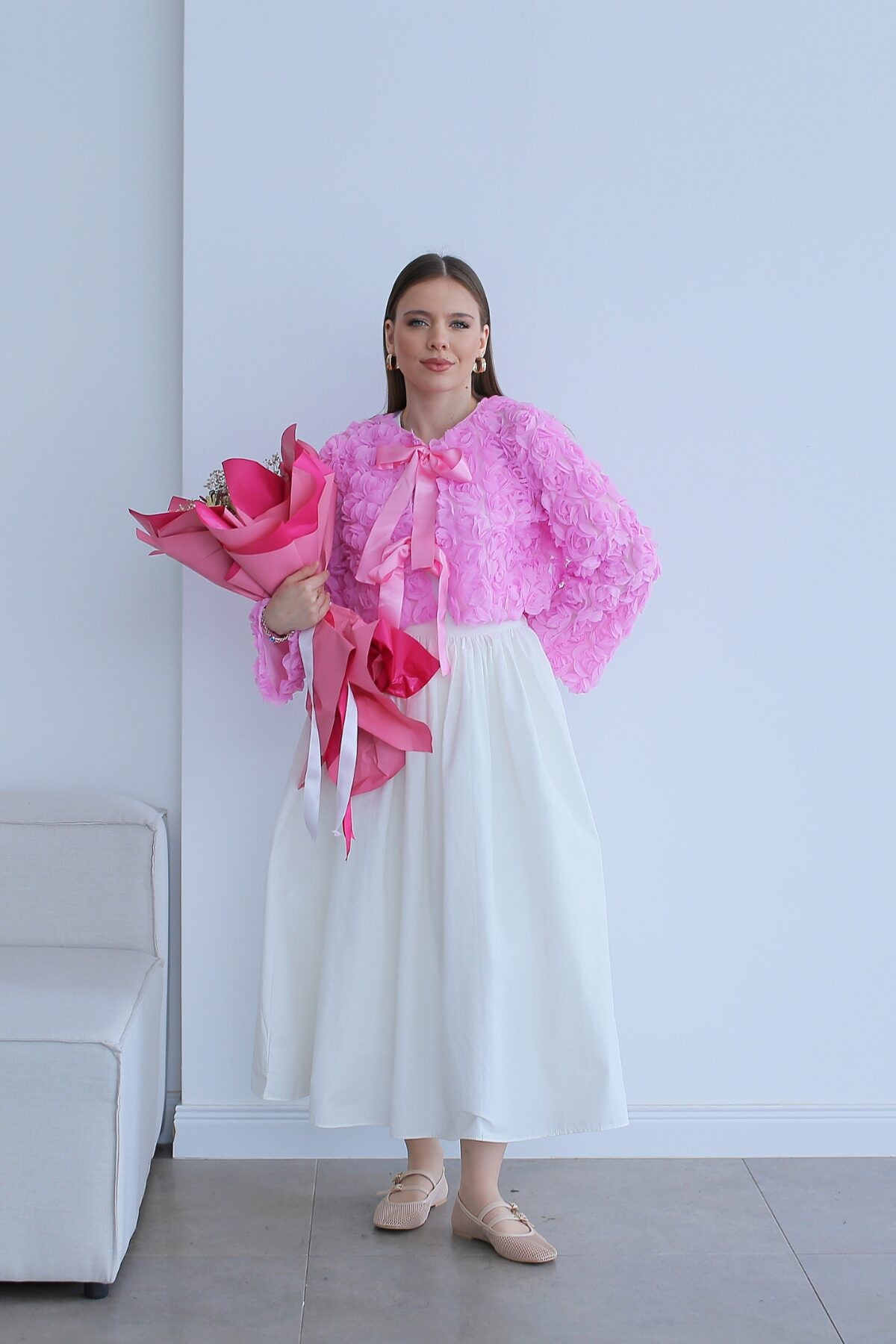 Tasarım Flowers Mini Ceket - Pembe