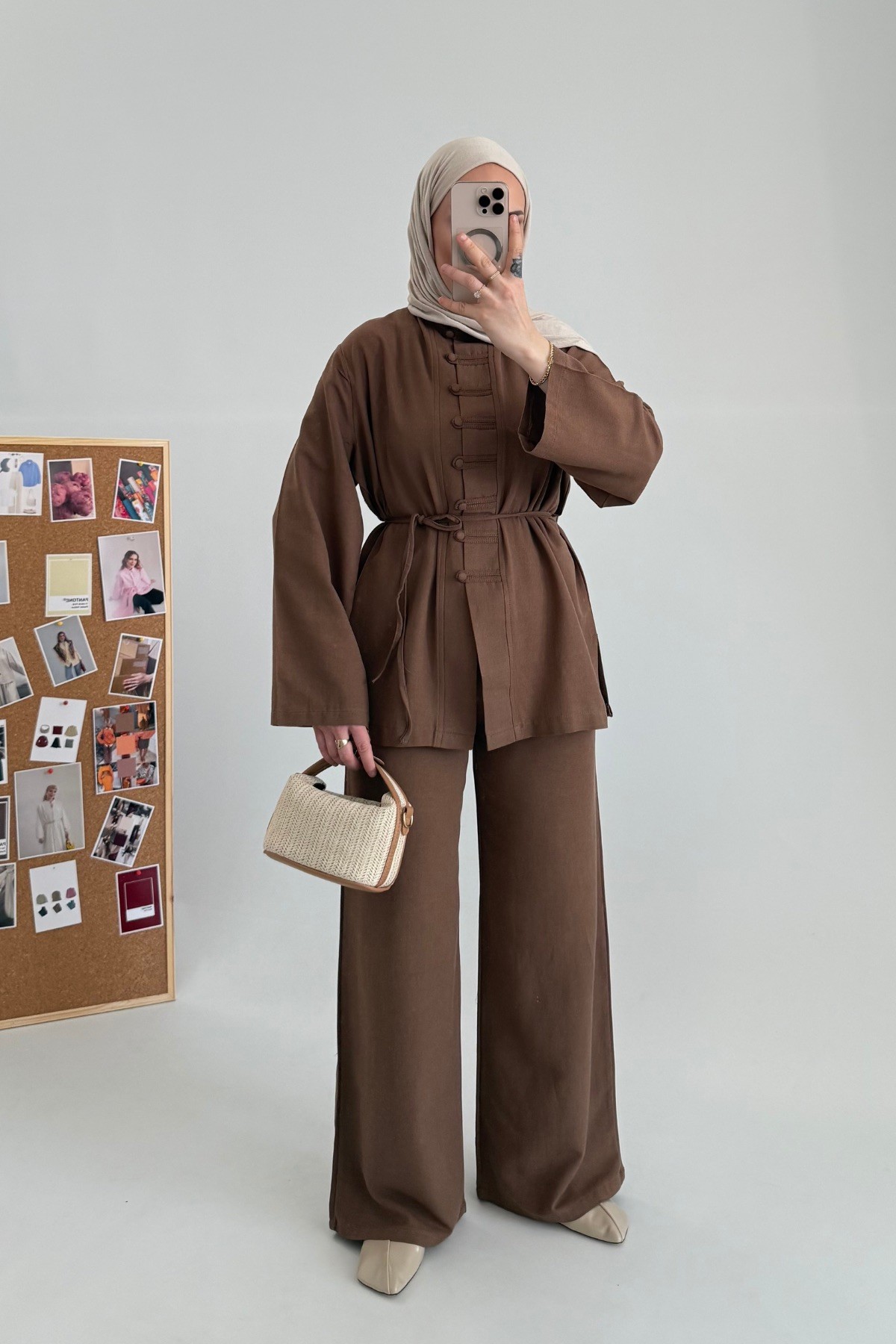 Linen Natural Keten Takım Kahve 