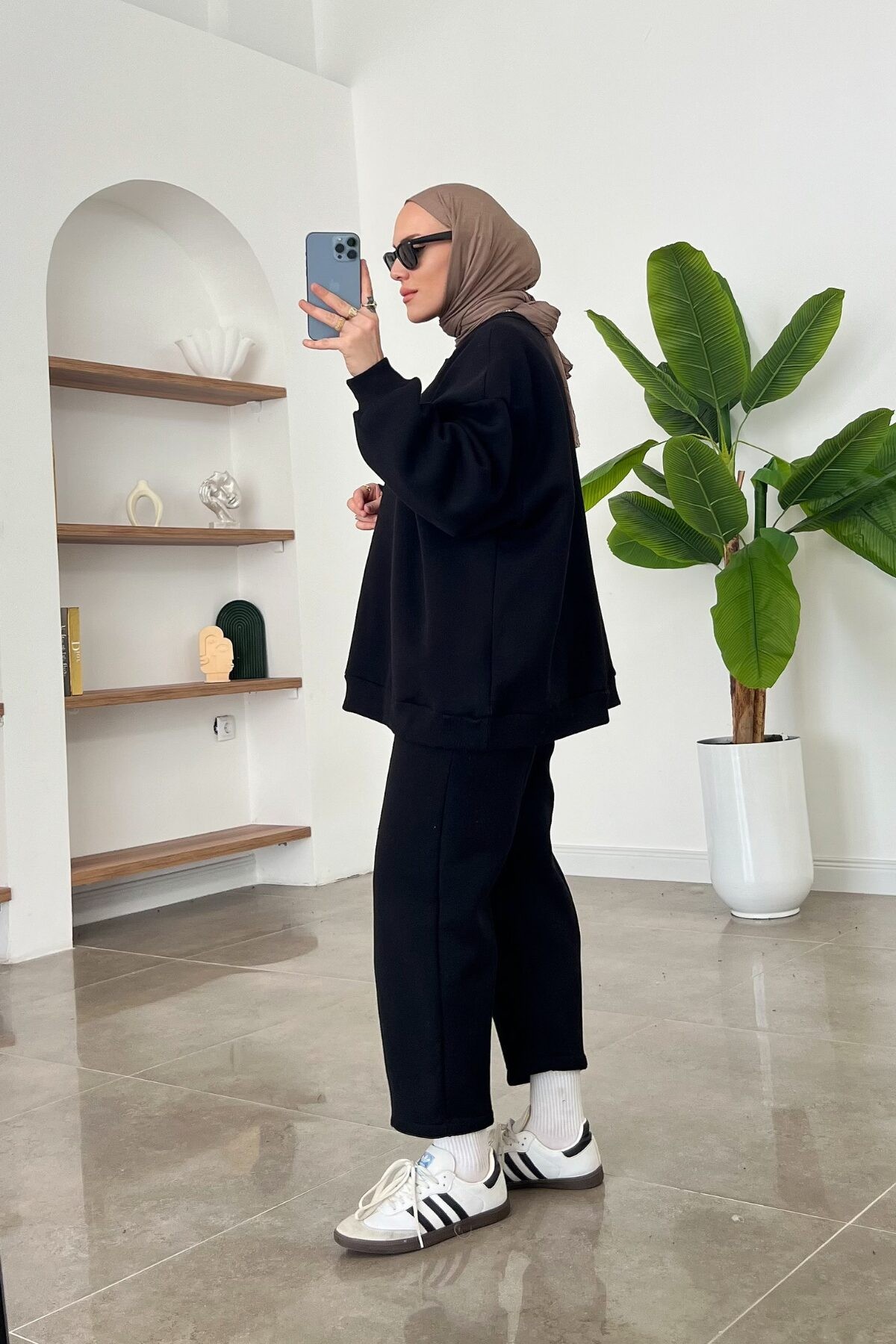 Lora Oversize Üç İplik Takım Siyah