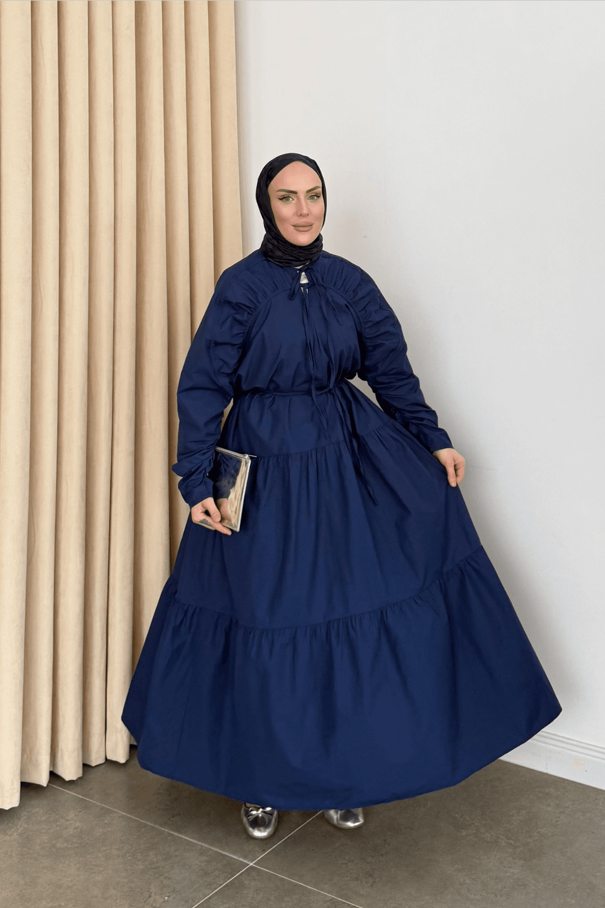 Pinterest Model Büzgülü Elbise Lacivert