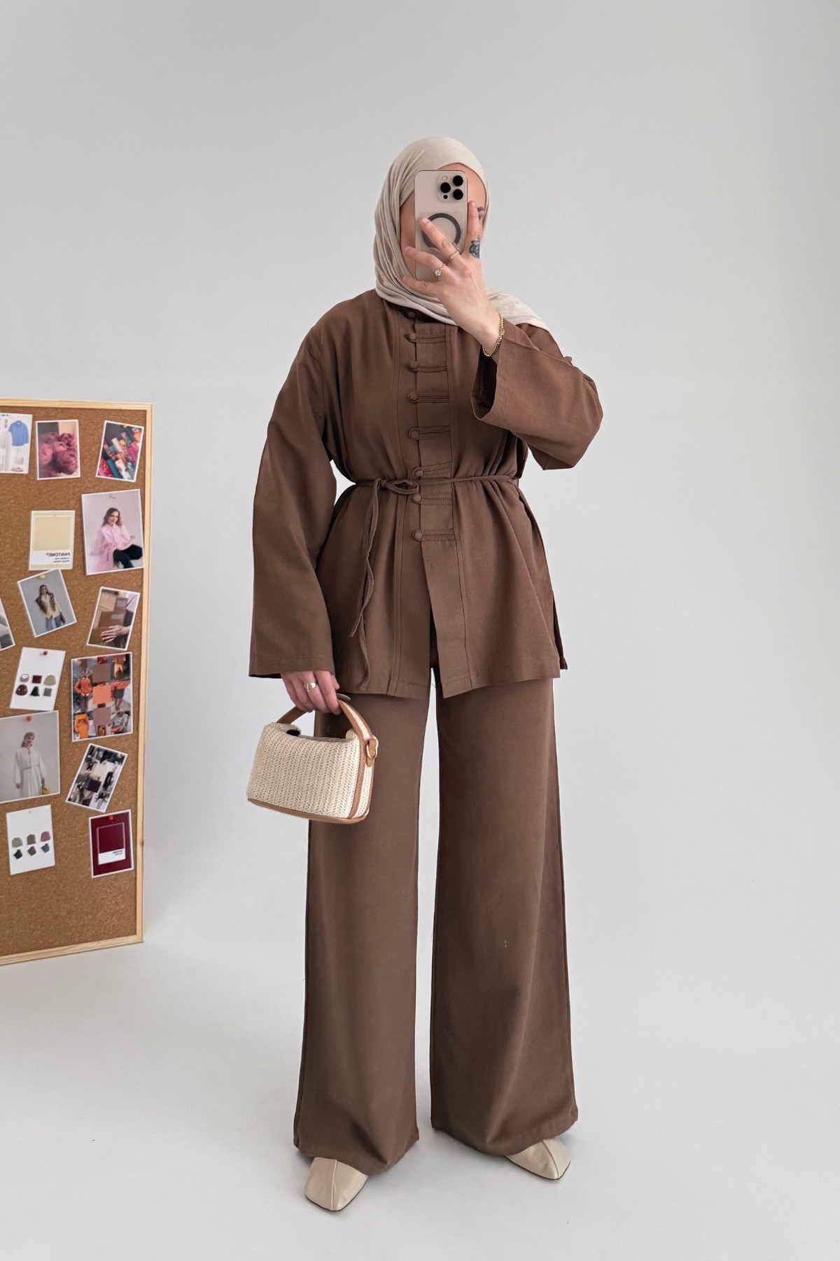 Linen Natural Keten Takım Kahve 