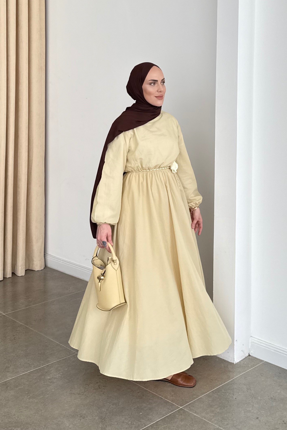 Sarah Premium Vual Elbise Sarı