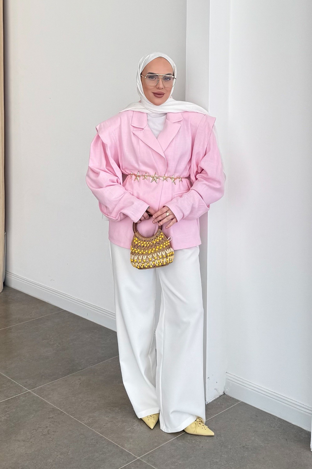 Pinterest Keten Blazer Ceket Pembe 