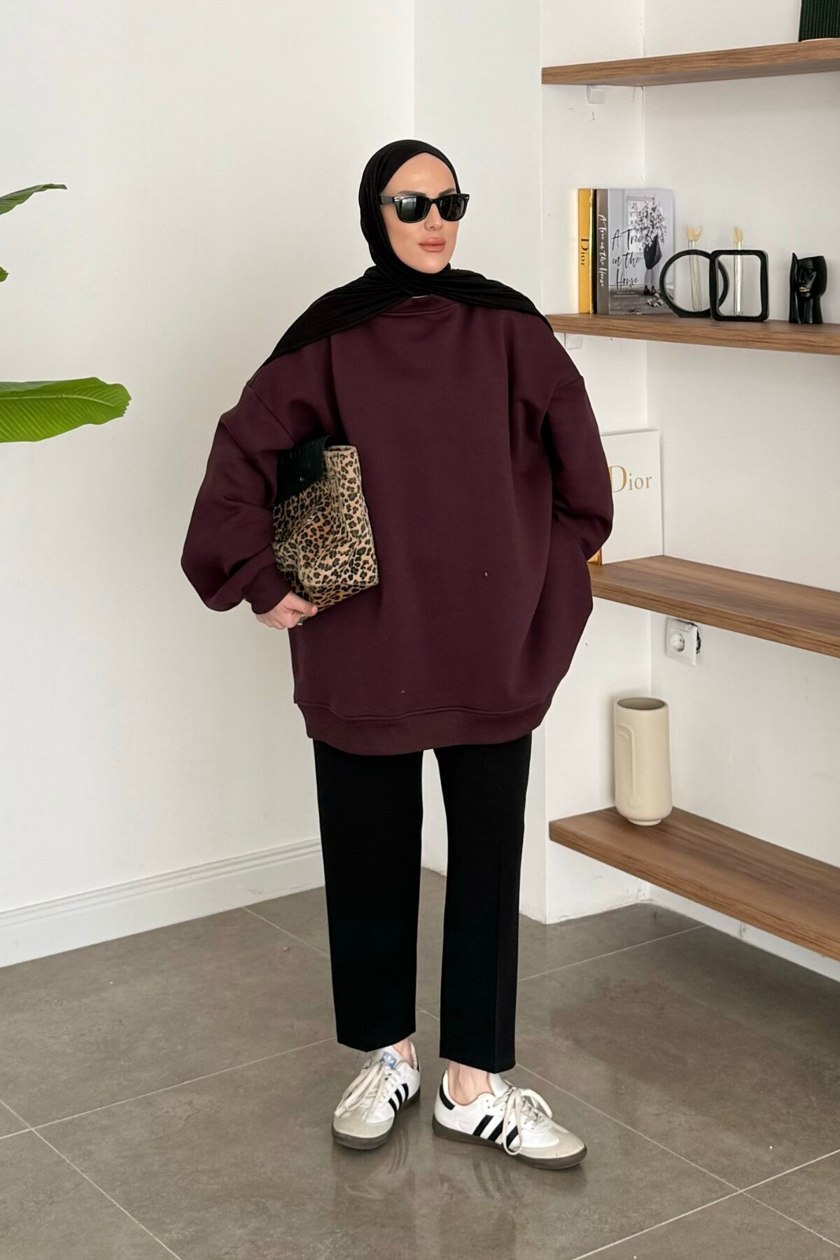 Zra Model Oversize Sweat Cherry