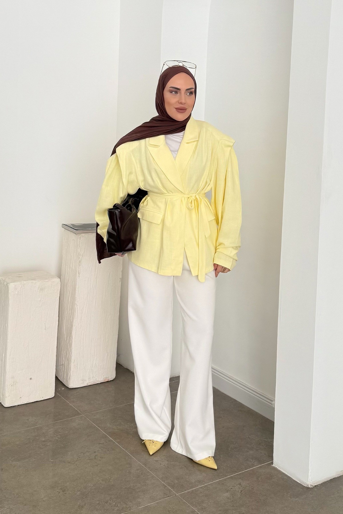 Pinterest Keten Blazer Ceket Sarı