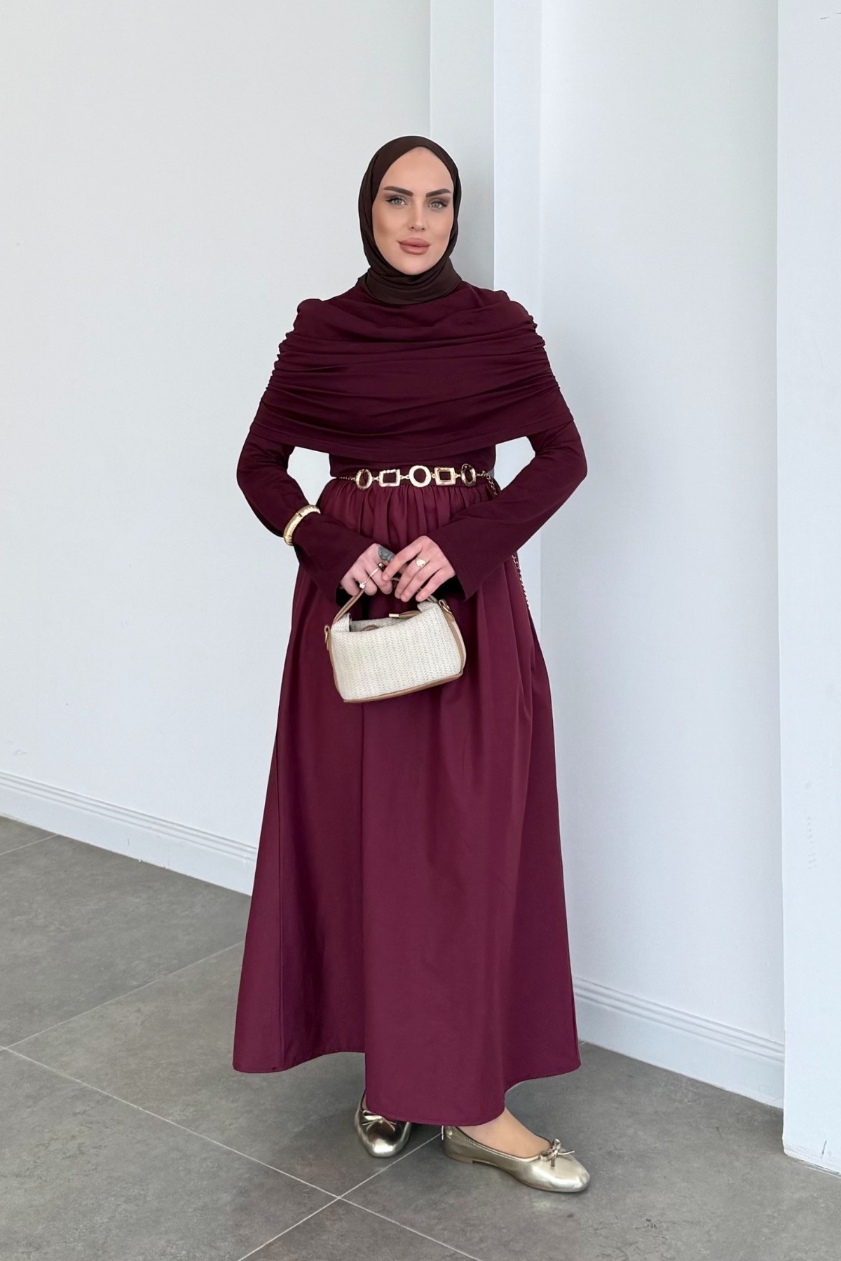 Drape Farah Elbise Bordo