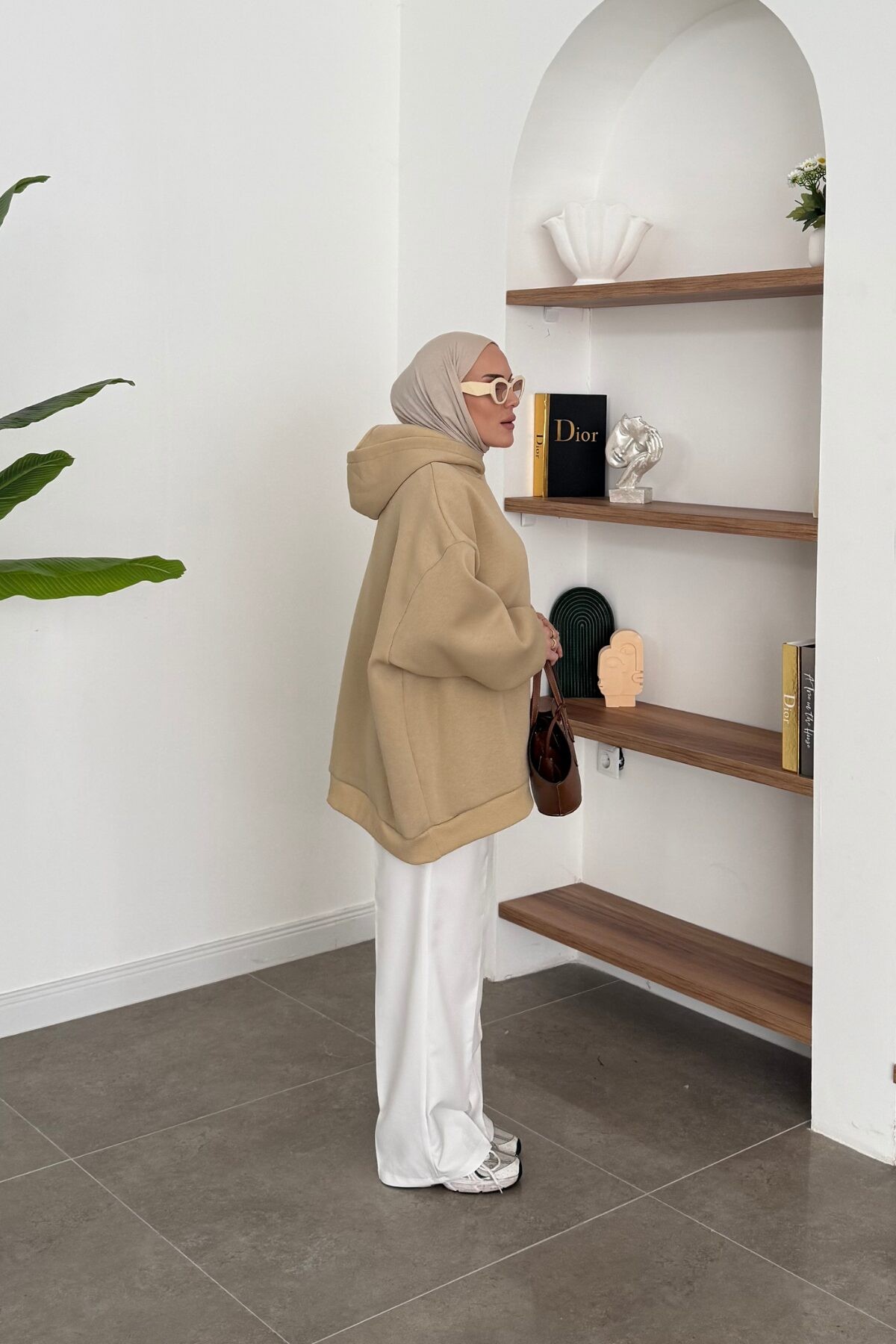 Oversize Üç İplik Sweat Sütlü Kahve