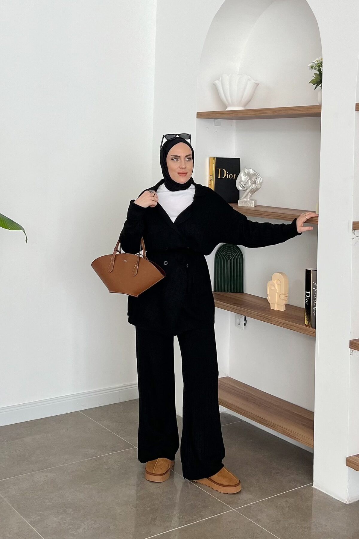 Düğmeli Triko Takım Siyah