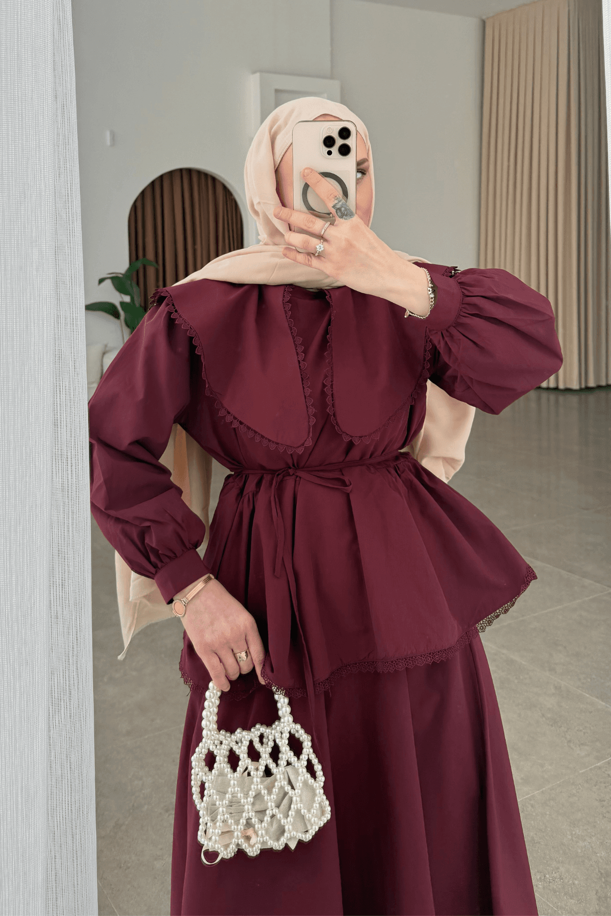 Lady Premium Kemerli Etek Takım Bordo