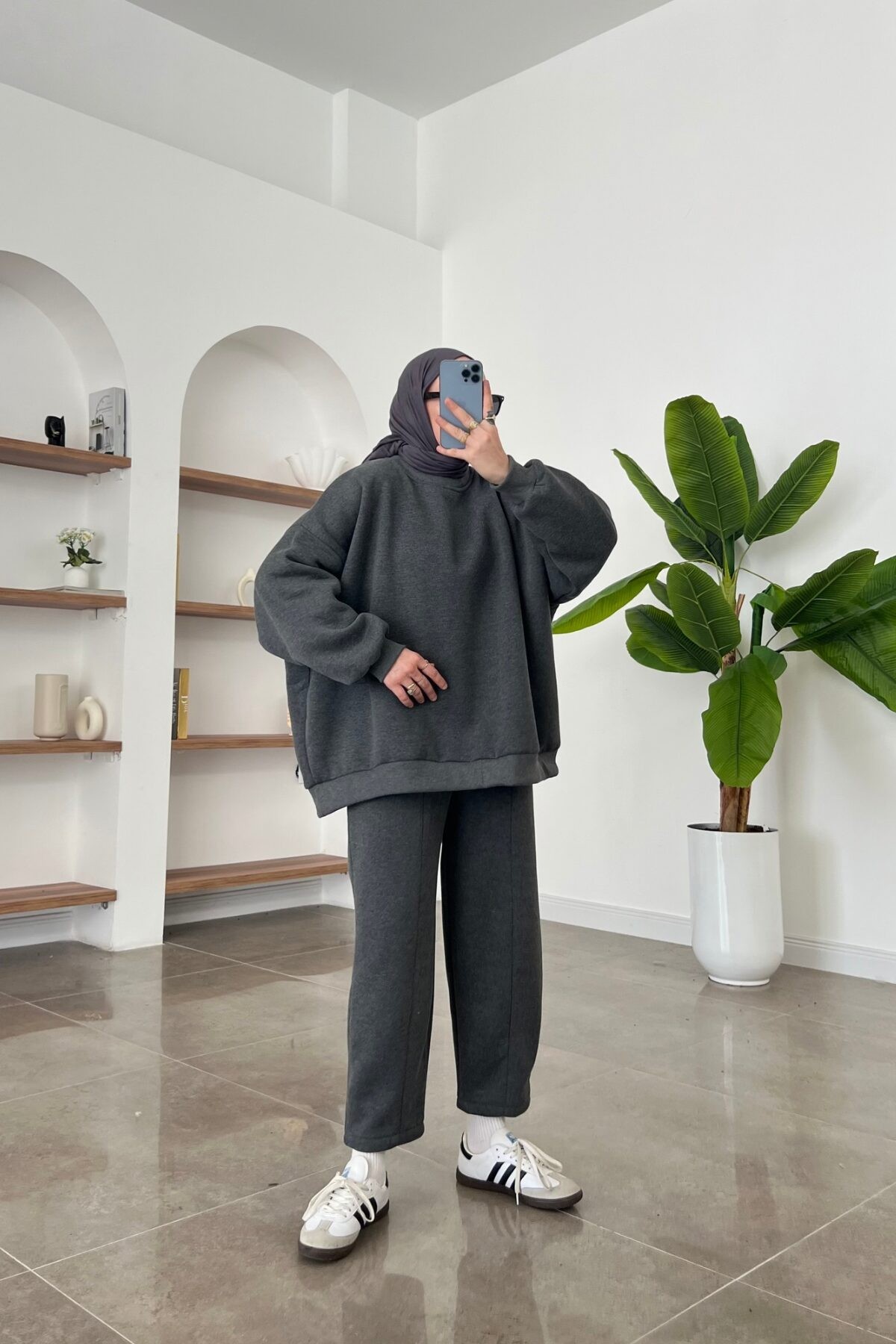 Lora Oversize Üç İplik Takım Antrasit