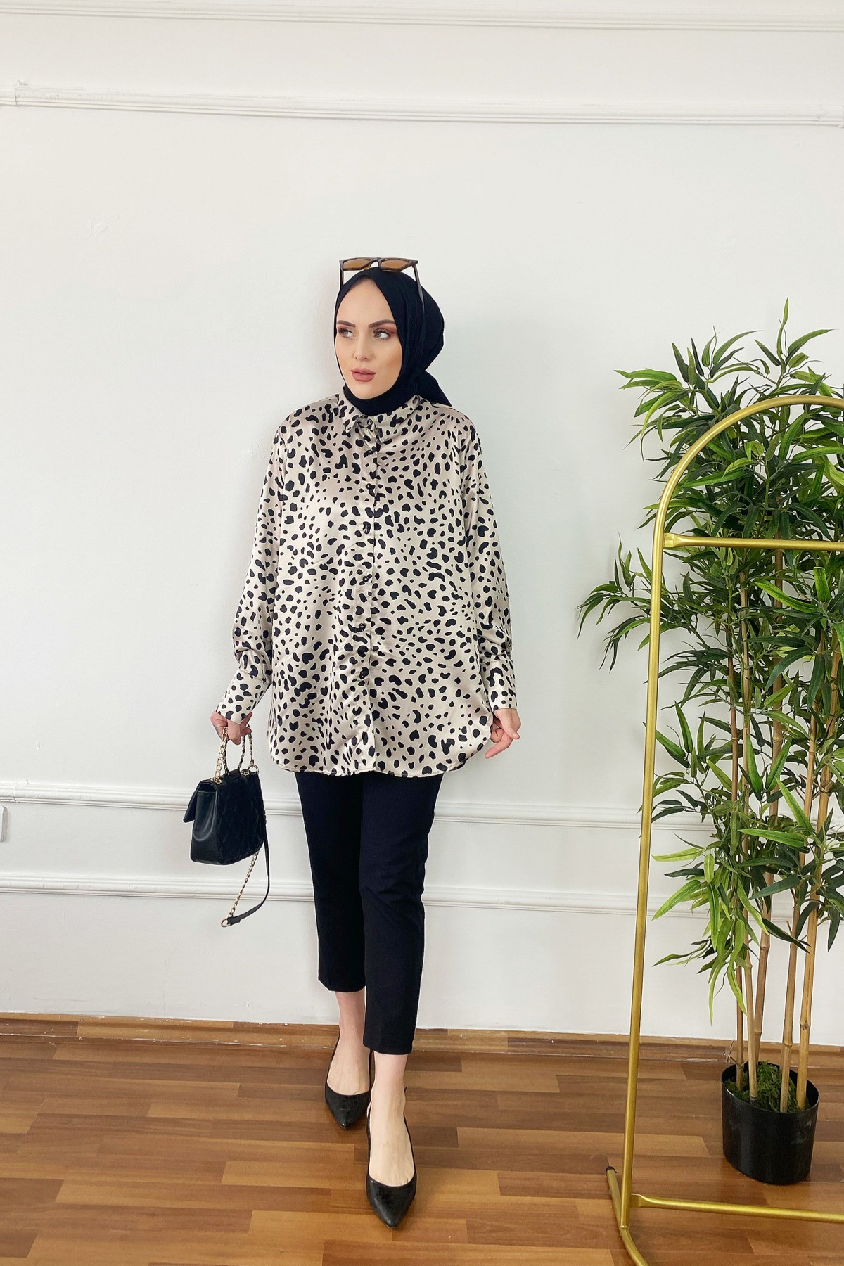 Leopar Saten Gömlek
