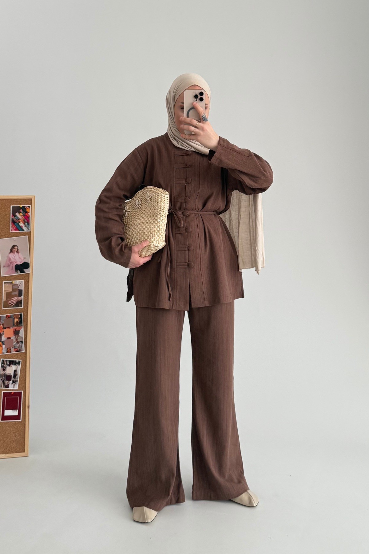 Linen Natural Keten Takım Acı Kahve