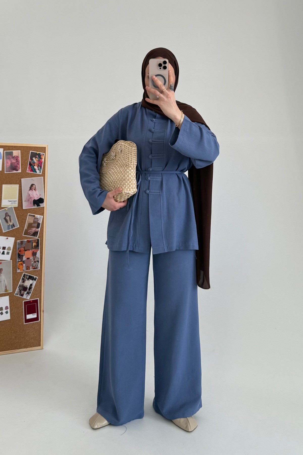 Linen Natural Keten Takım İndigo 