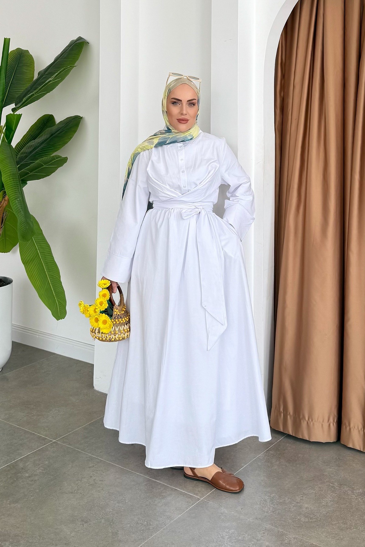 Katy Belden Bağlamalı Elbise Beyaz