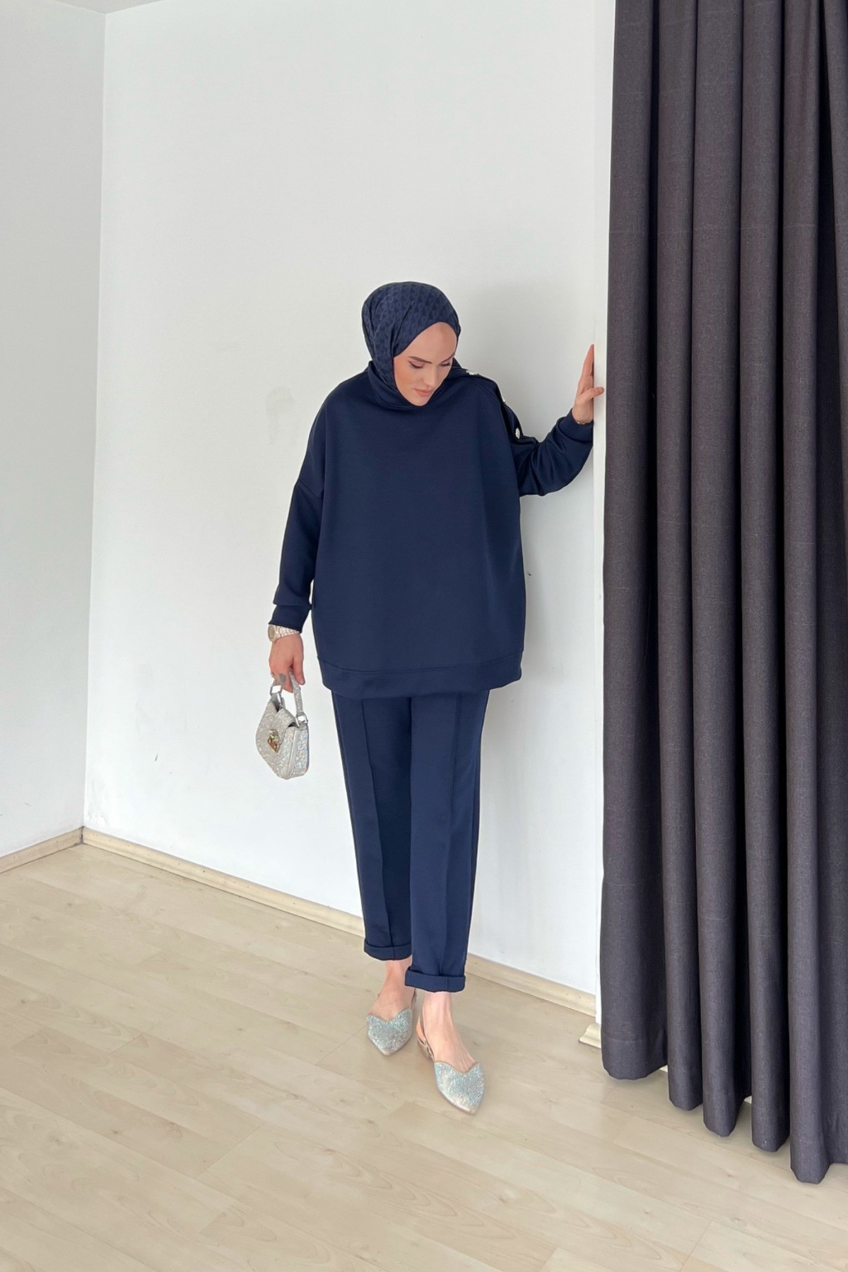 Omuz Detaylı Oversize Takım - Lacivert