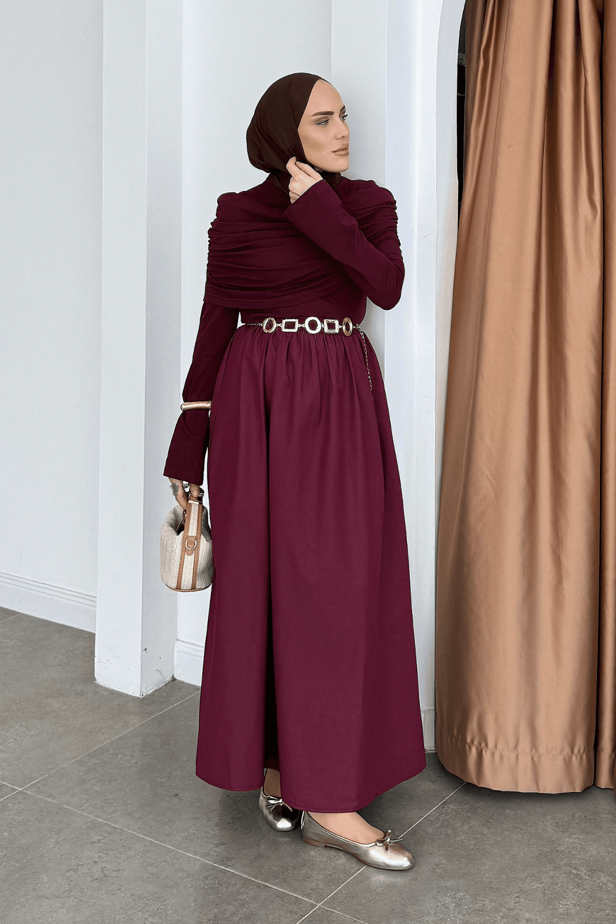 Drape Farah Elbise Bordo
