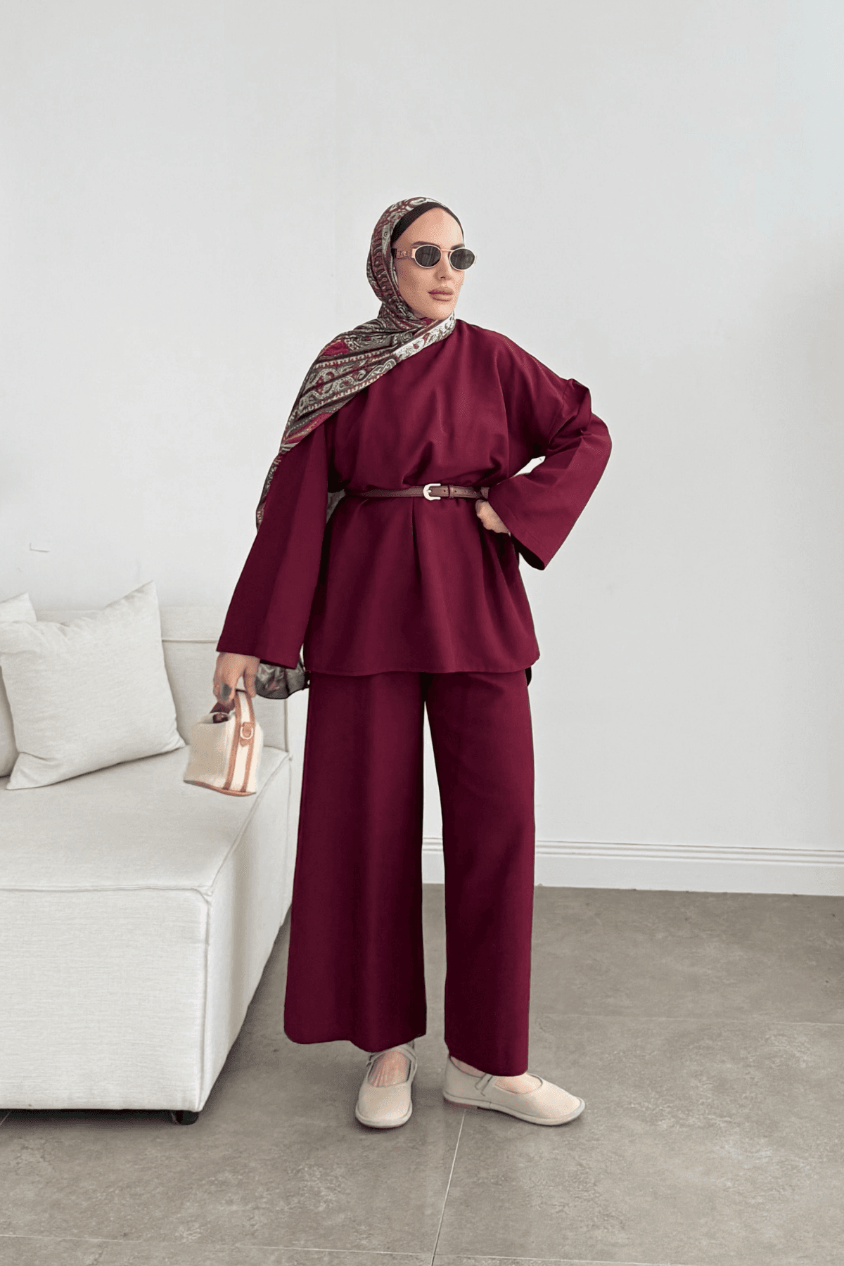 Basic Premium Keten Takım Bordo