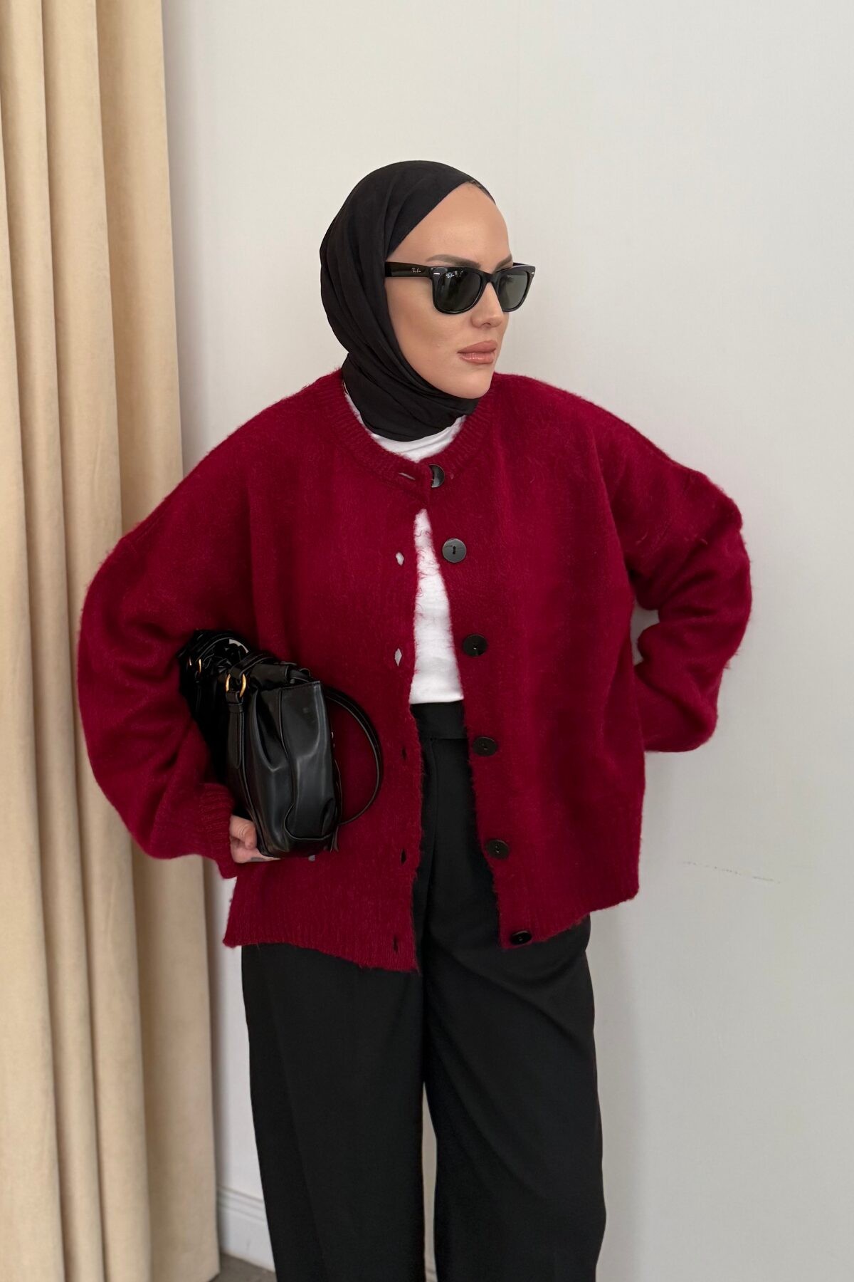 Massimo Model Oversize Hırka Bordo