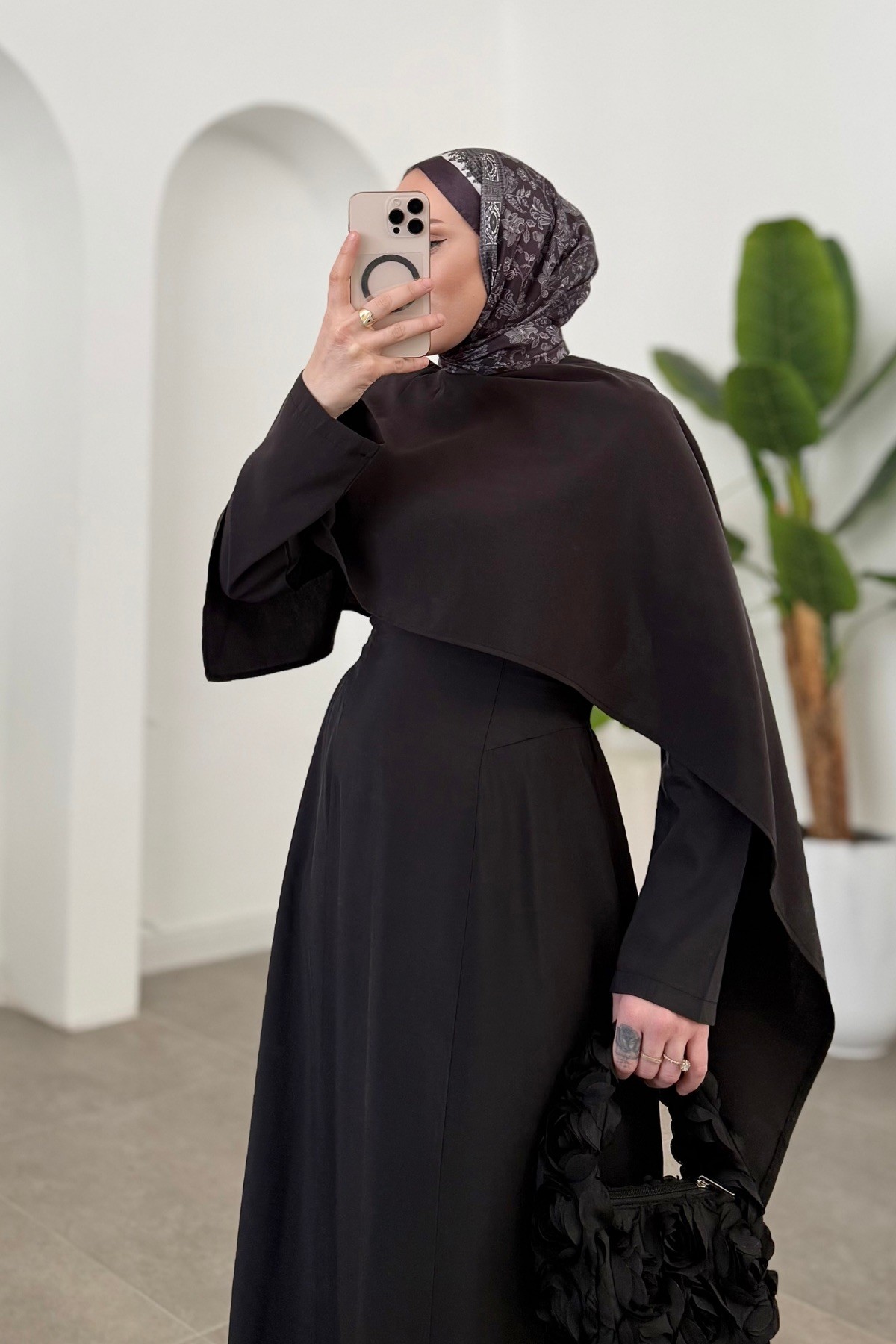 Aura Pelerin Premium Elbise Siyah