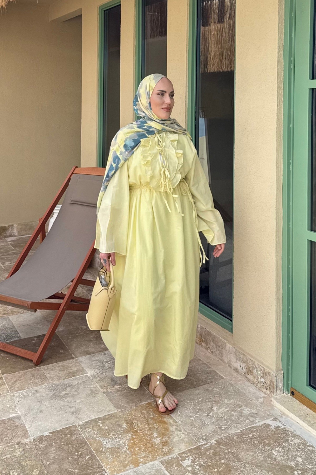 Hm Model Fırfırlı Elbise Sarı