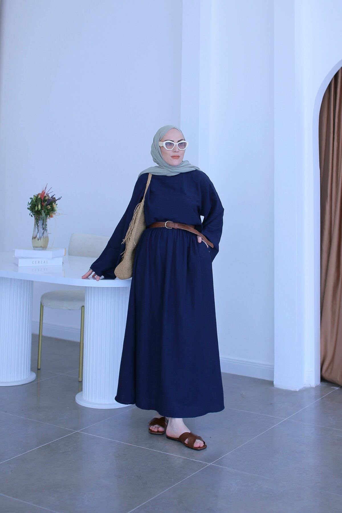 Keten Crop Etek Takım Lacivert