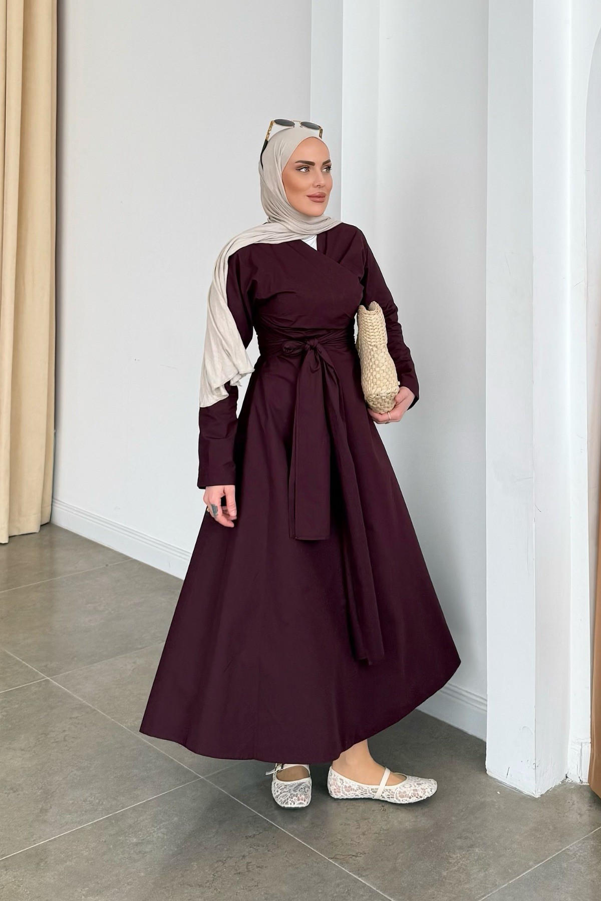 Pinterest Model Poplin Elbise Bordo