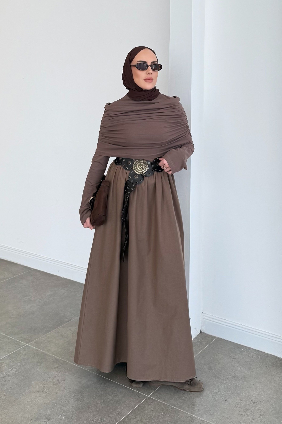 Drape Farah Elbise Kahve 