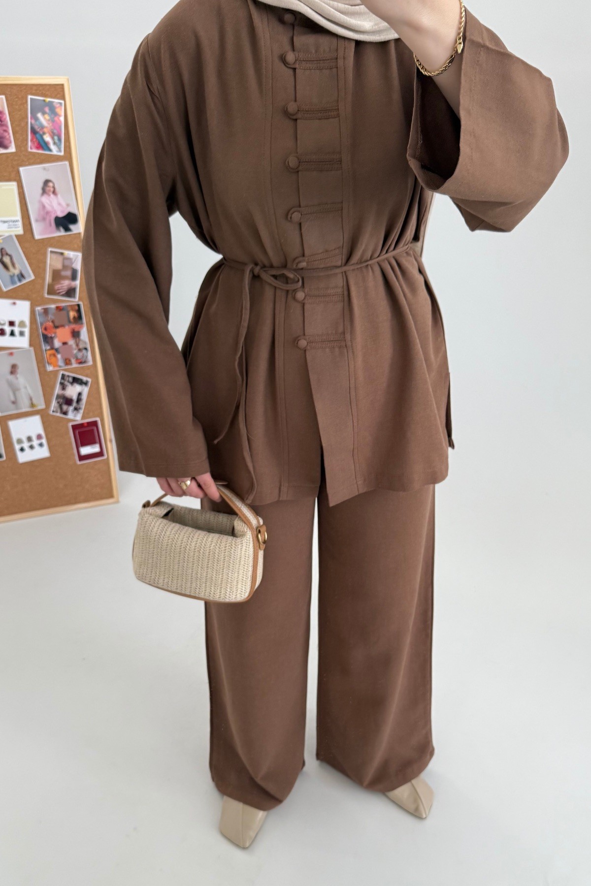 Linen Natural Keten Takım Kahve 