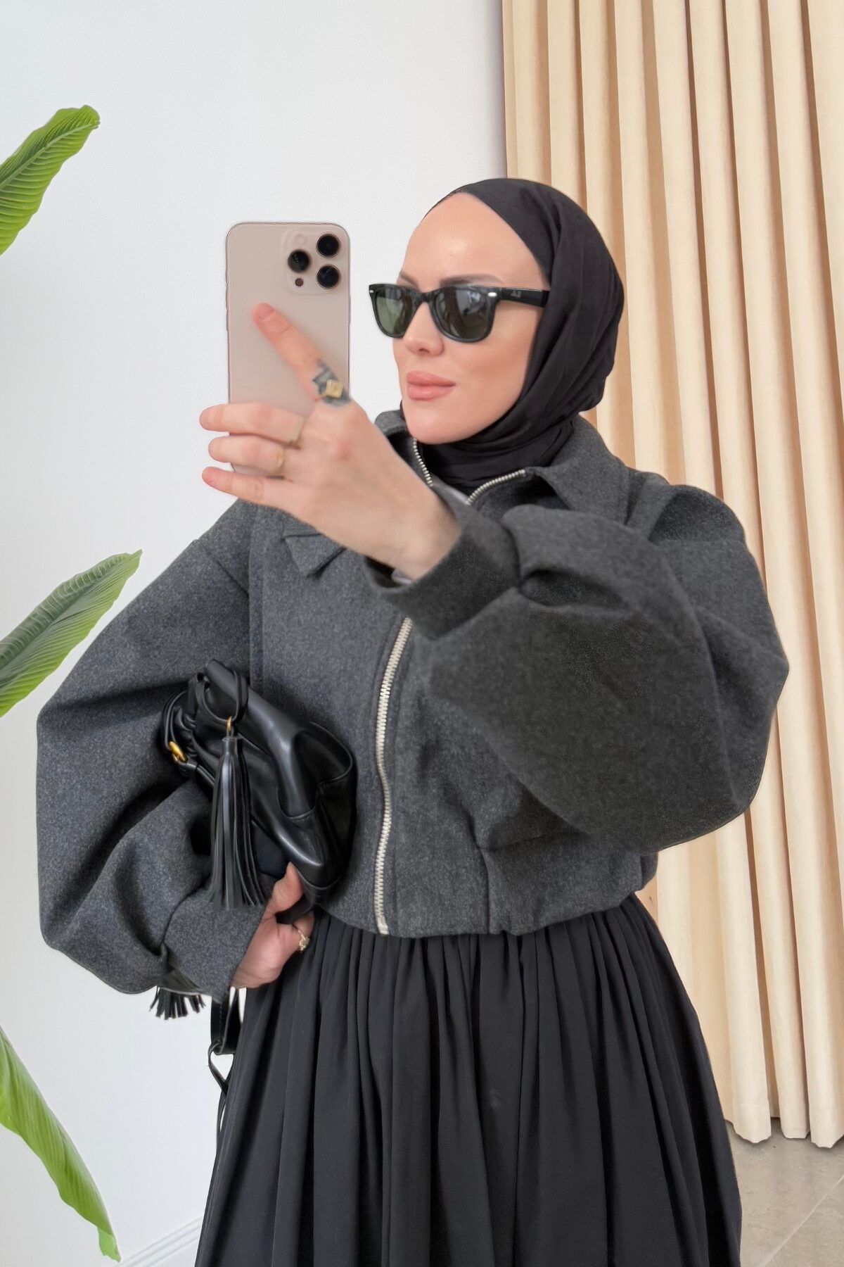 Kaşe Muadil Mini Bomber Ceket Antrasit